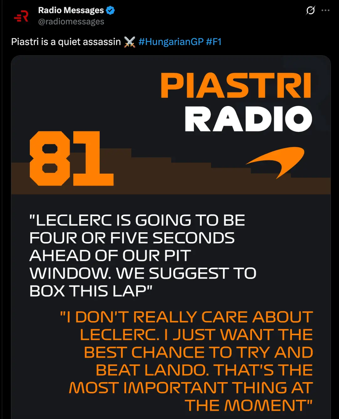 Piastri was less than happy over the radio (Image: F1)