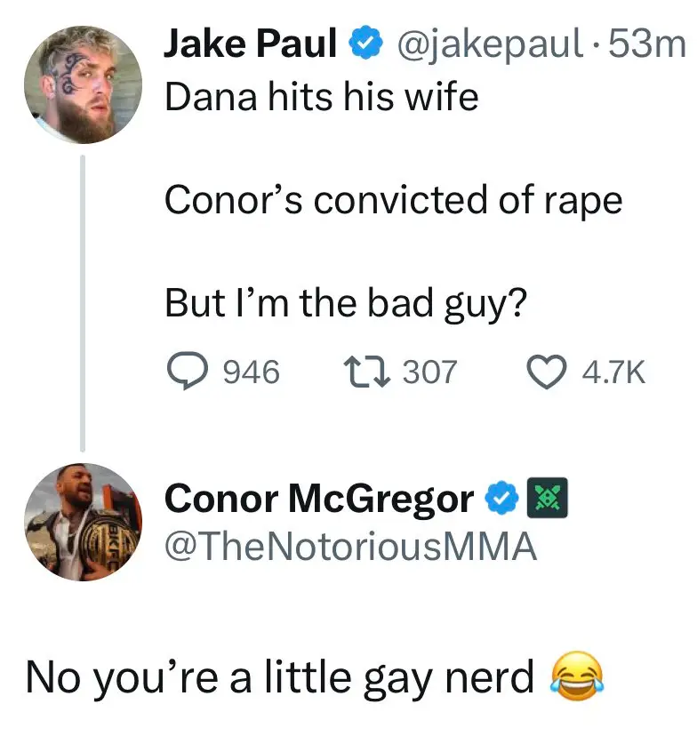 Conor McGregor's now-deleted response to Jake Paul. Image: X
