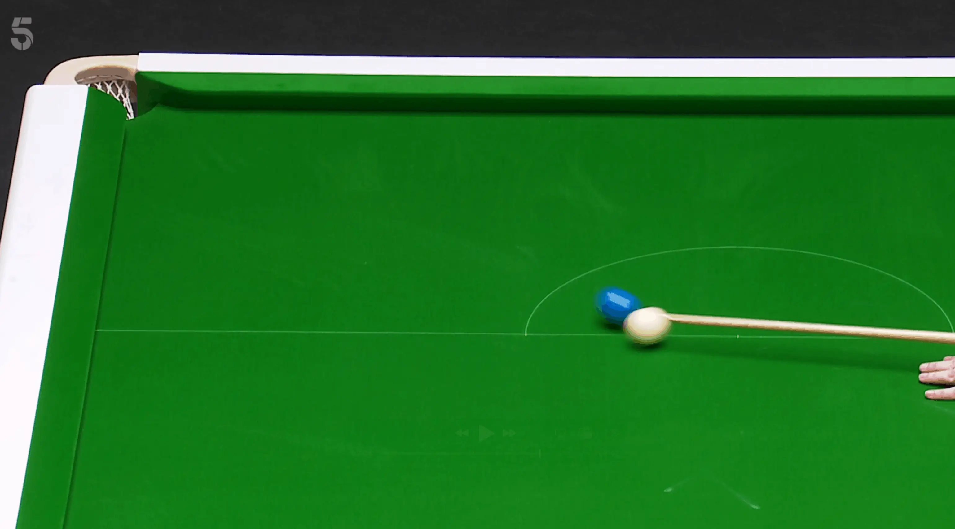 Milkins played a push shot on the blue (Image: Channel 5)
