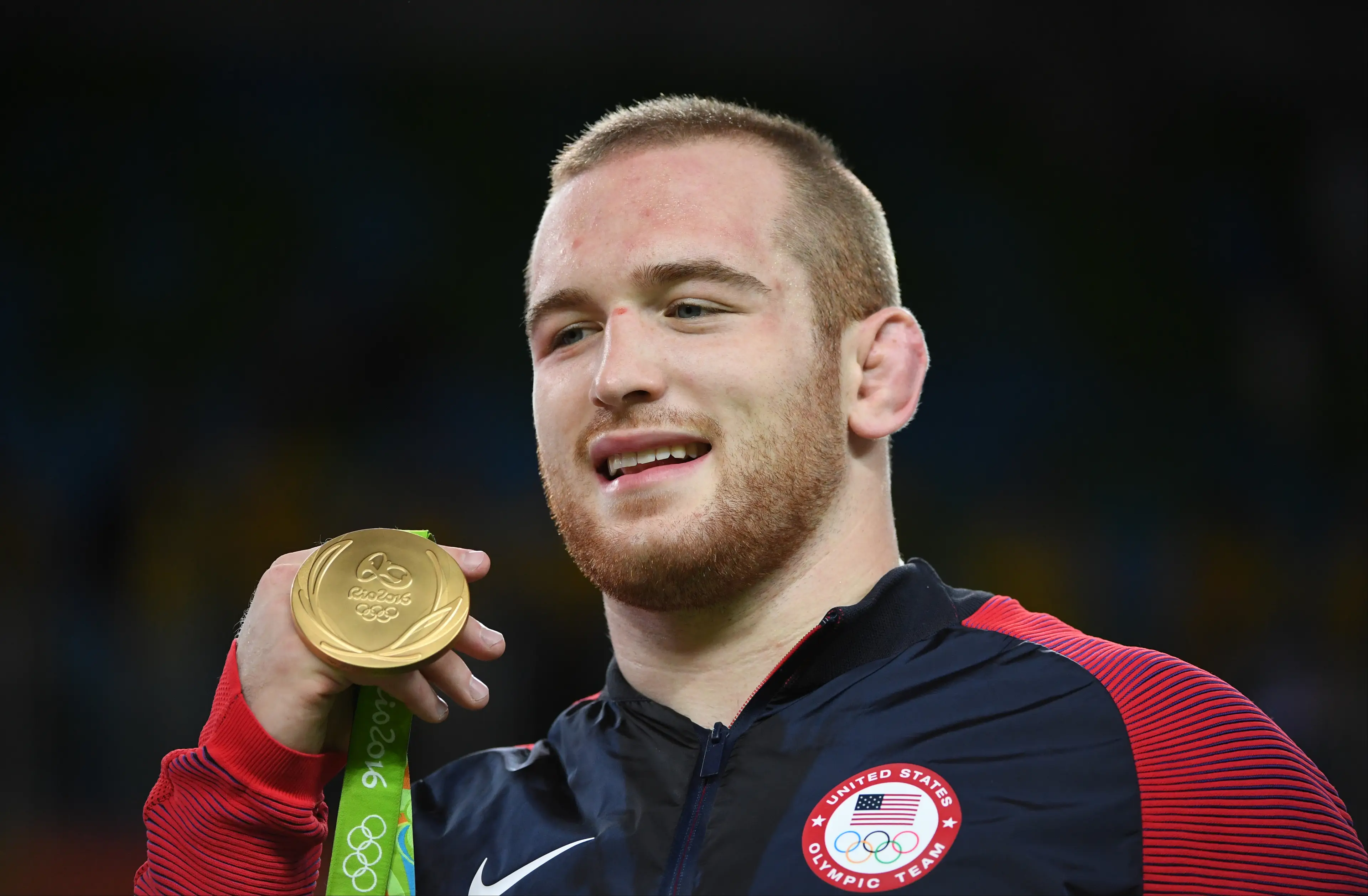 Kyle Snyder celebrates winning gold at the 2016 Olympics. Image: Getty