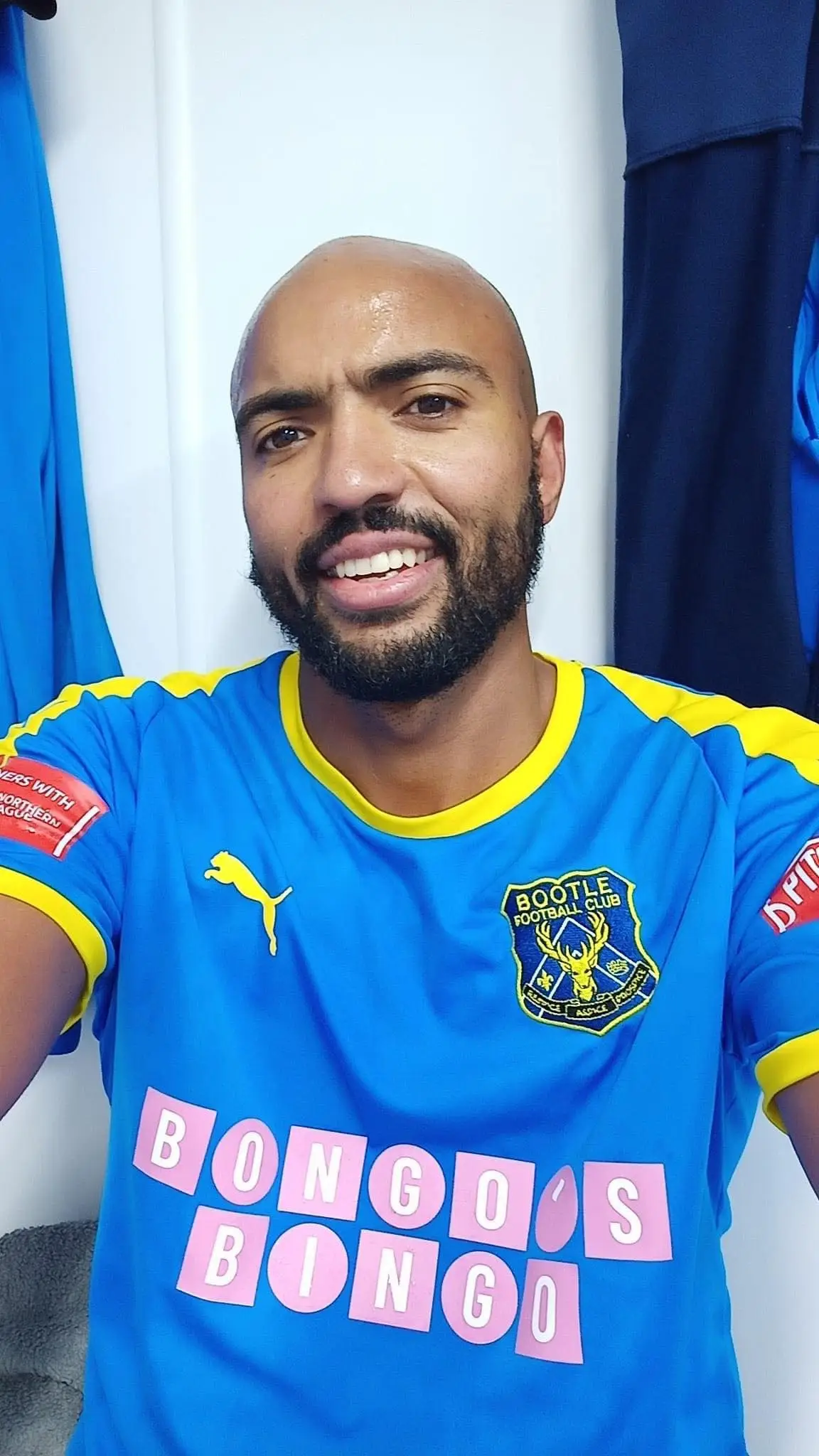 Nivaldo wearing the famous blue of Bootle FC. 