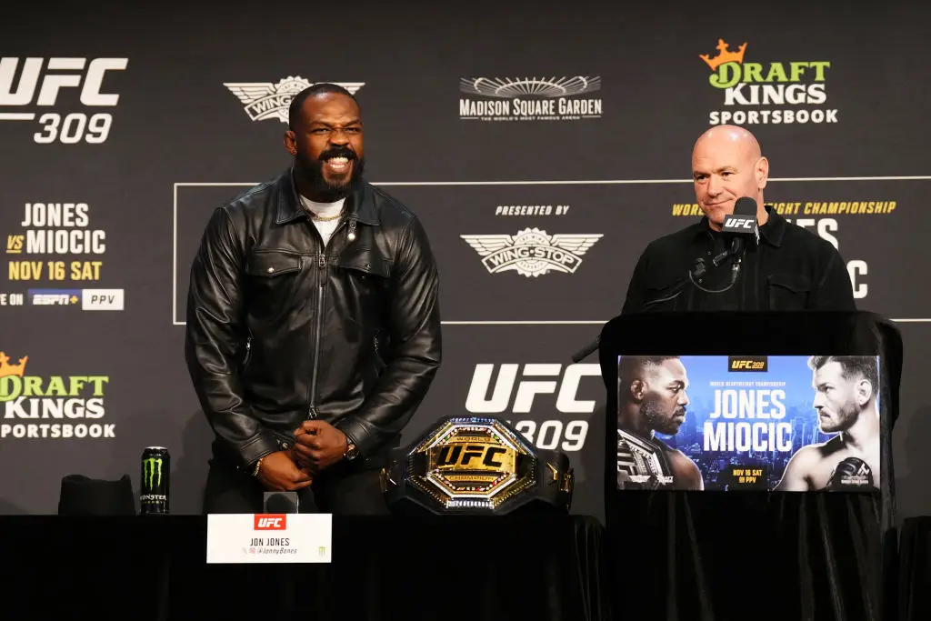 Dana White is often outspoken about his admiration for Jon Jones, labelling him as the greatest of all time and number one current pound for pound fighter. (Image: Getty)