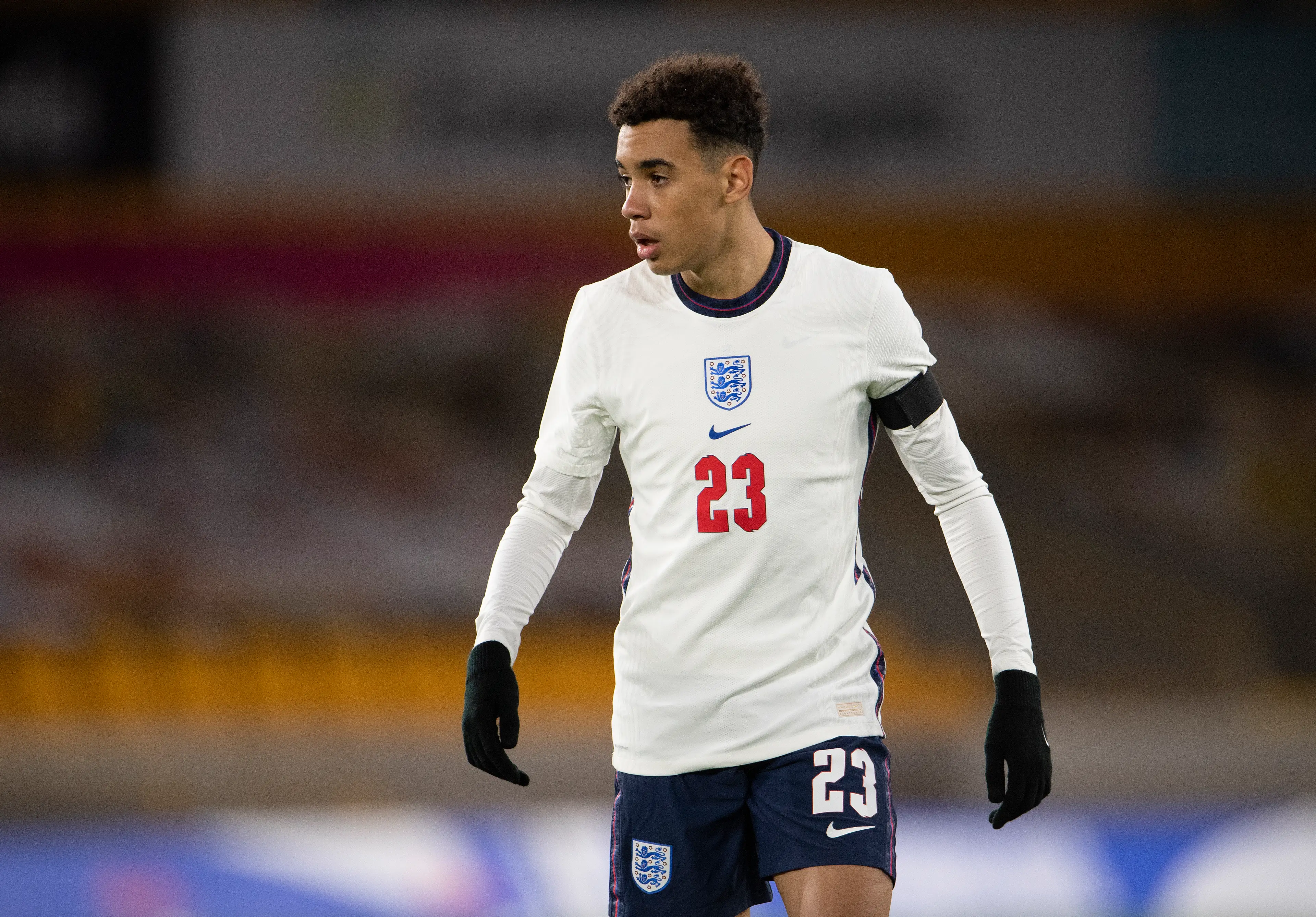 Jamal Musiala playing for England u21s in 2020- Getty