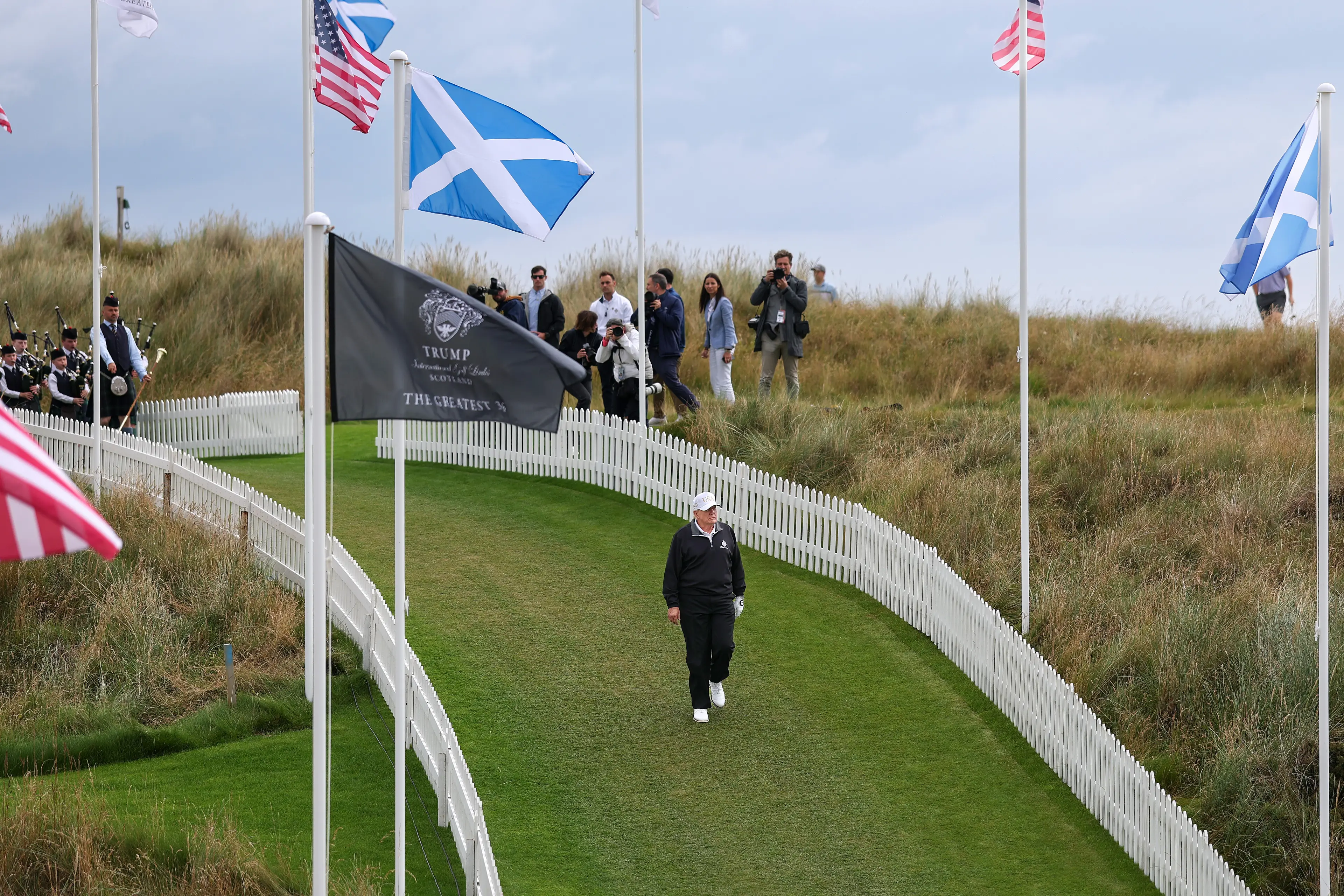 US President Donald Trump at Trump International Golf Links in Scotland. (Image: Getty)