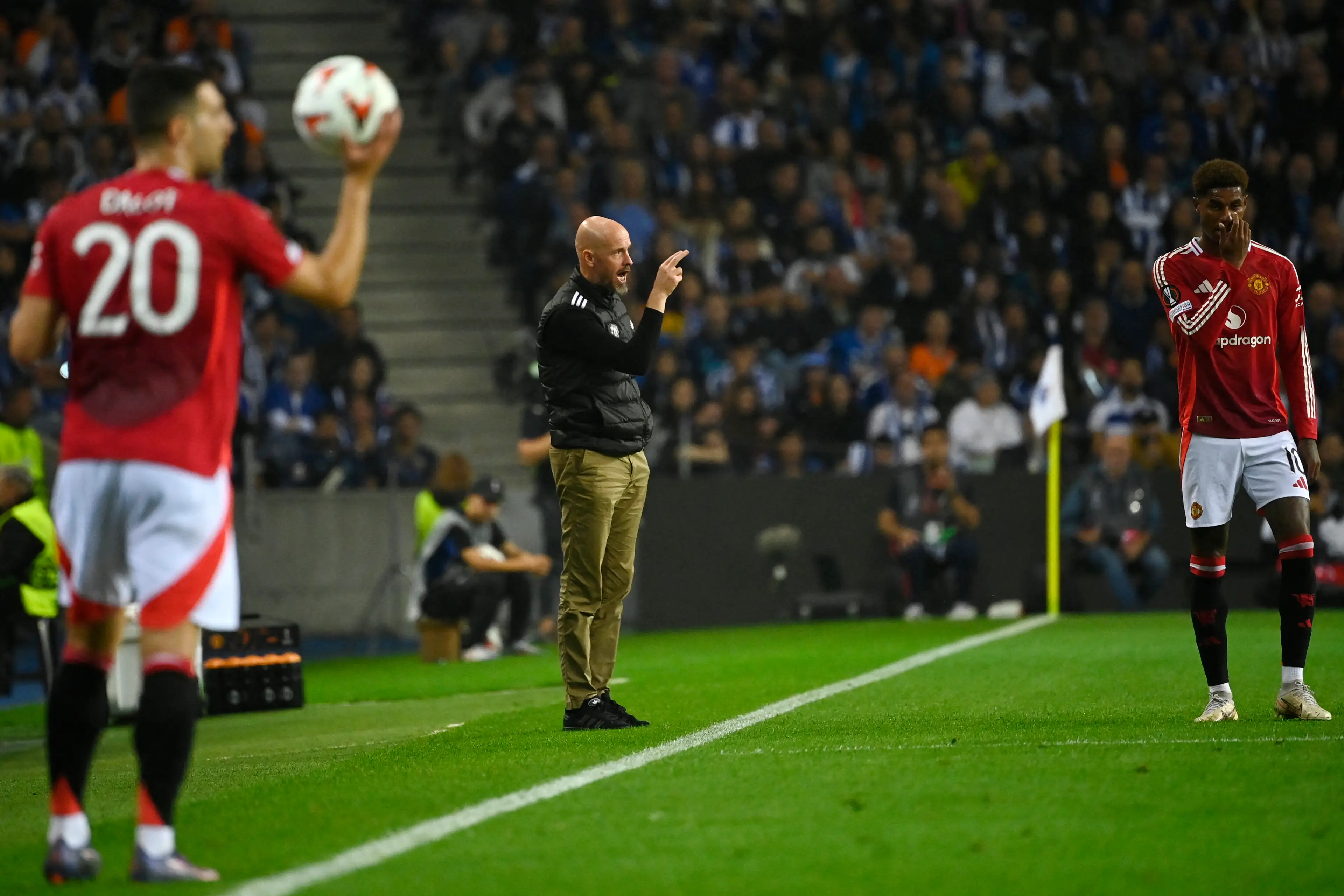 Marcus Rashford was hooked by Erik ten Hag at half-time. Image: Getty