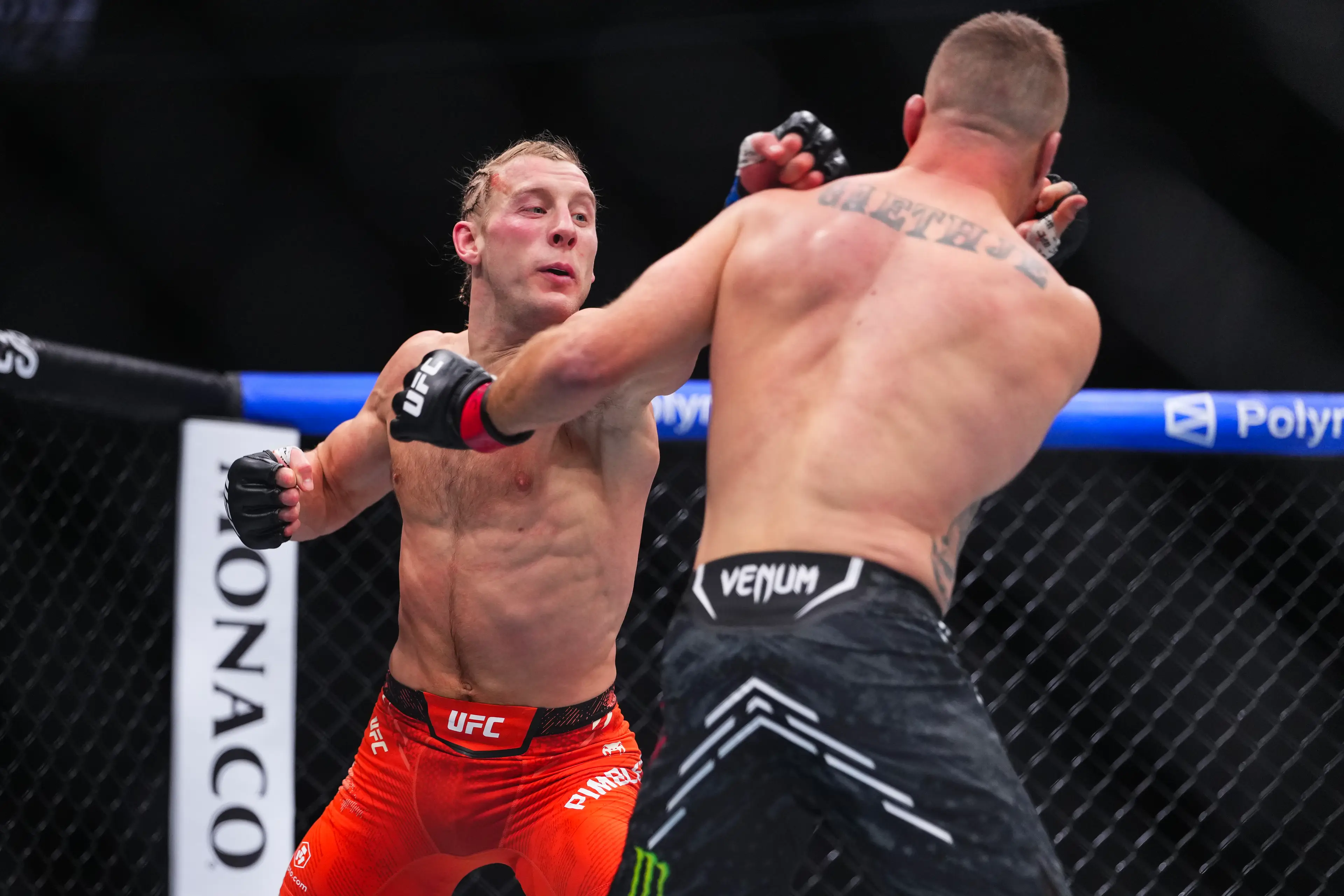 Paddy Pimblett during his UFC 324 title fight against Justin Gaethje. Image: Getty 