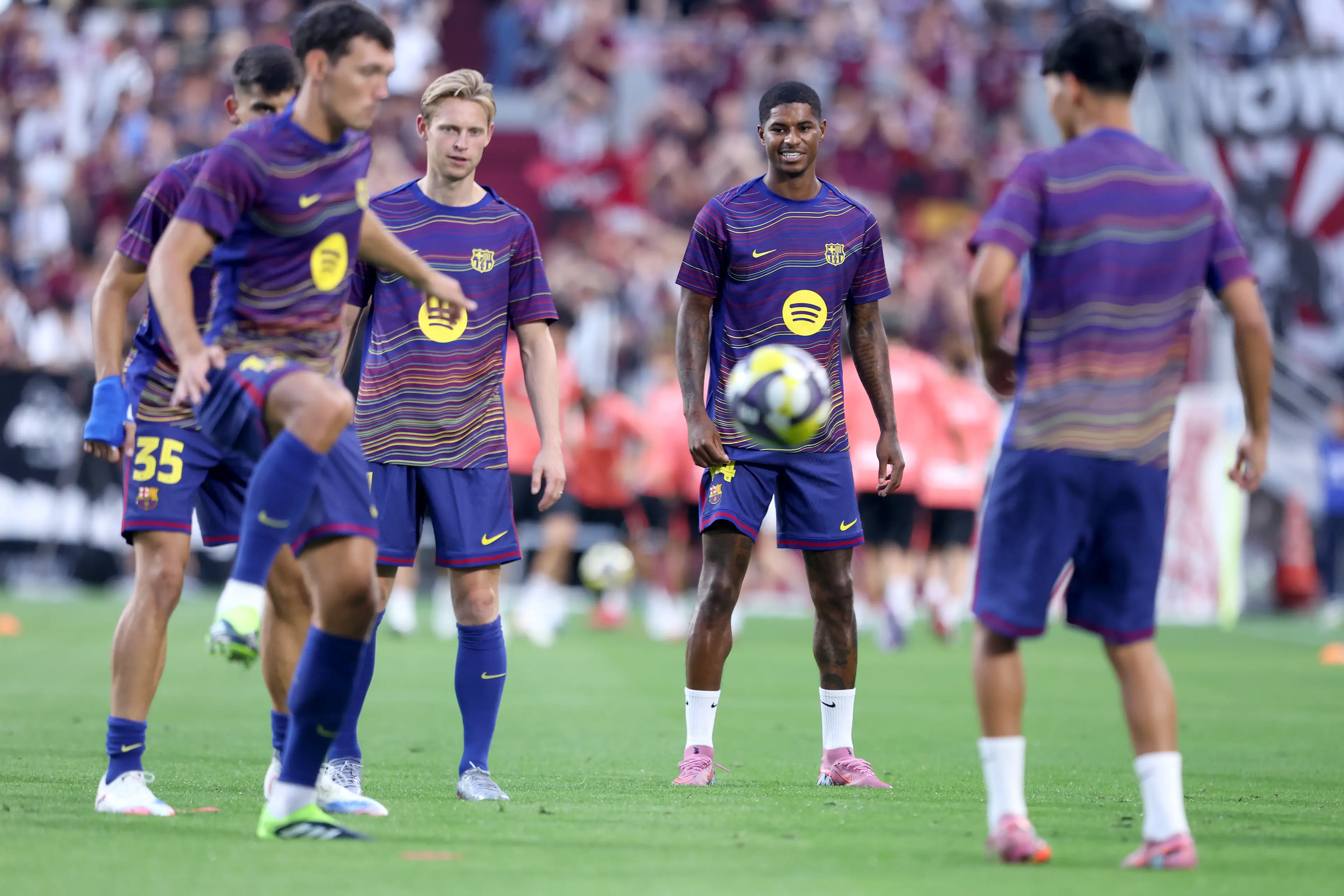 Marcus Rashford has settled in at Barcelona, according to Jules Kounde. Image: Getty