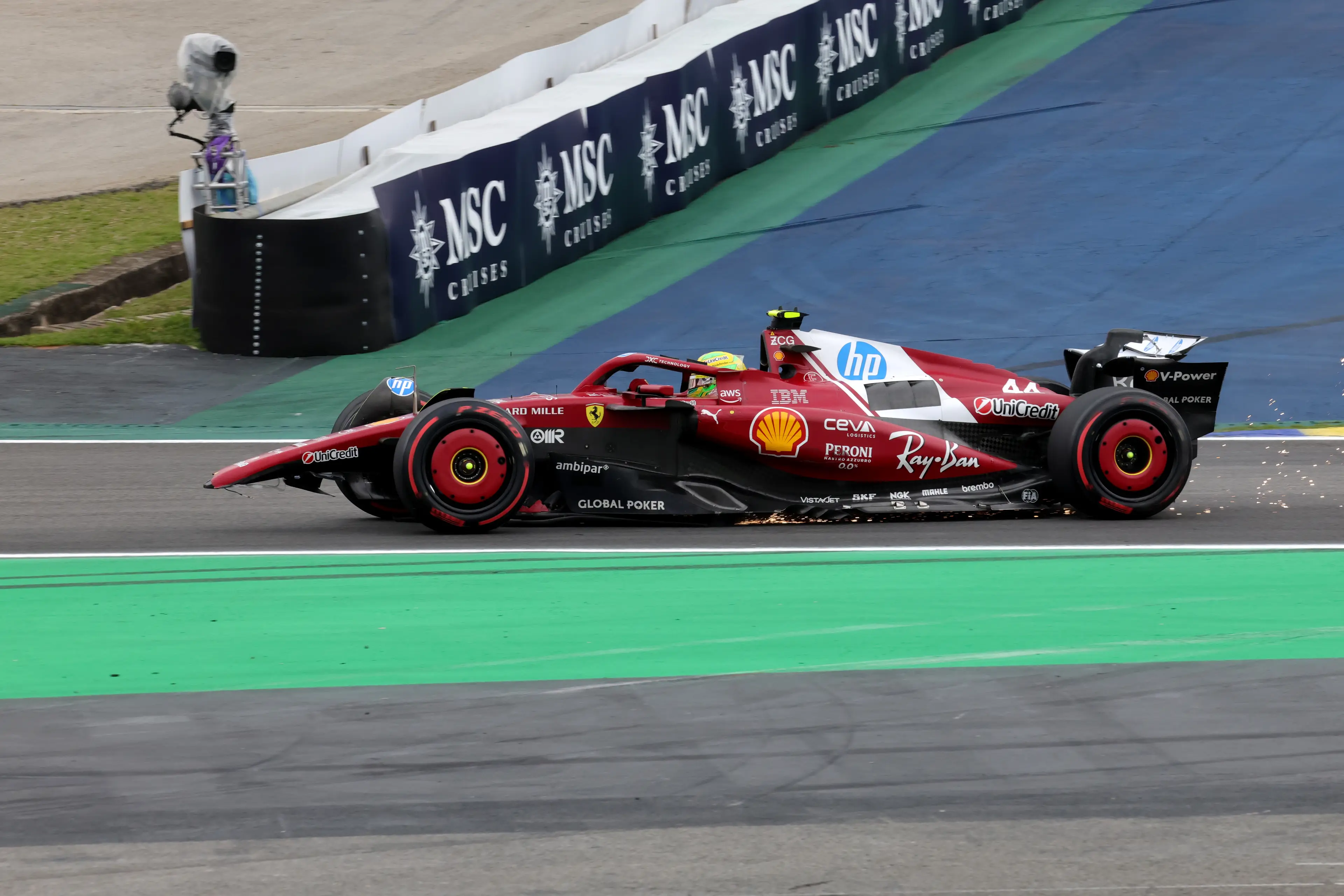 Lewis Hamilton sustained damage during the opening lap at Interlagos. Image: Getty