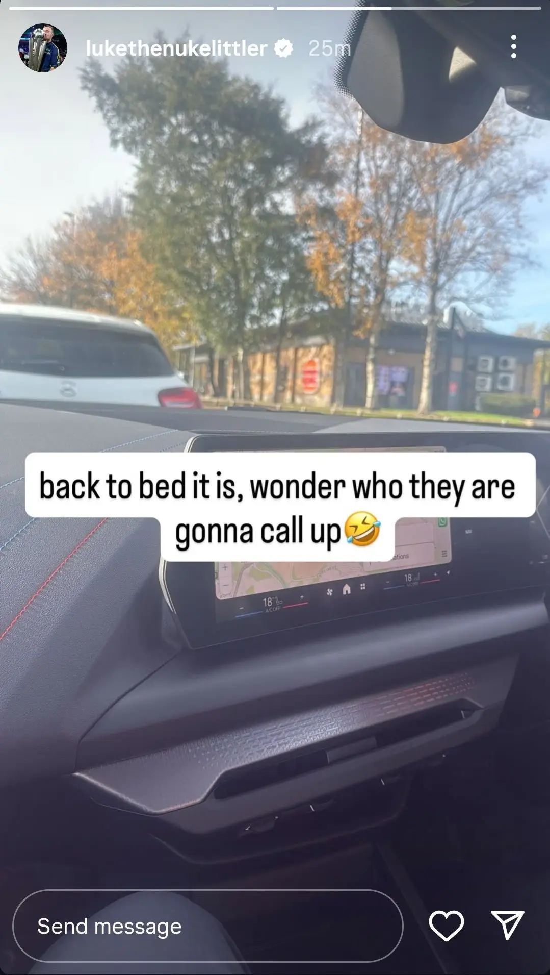 Luke Littler was forced to withdraw from the penultimate Players Championship event of the season after being caught in traffic. Image: Instagram/Luke Littler 