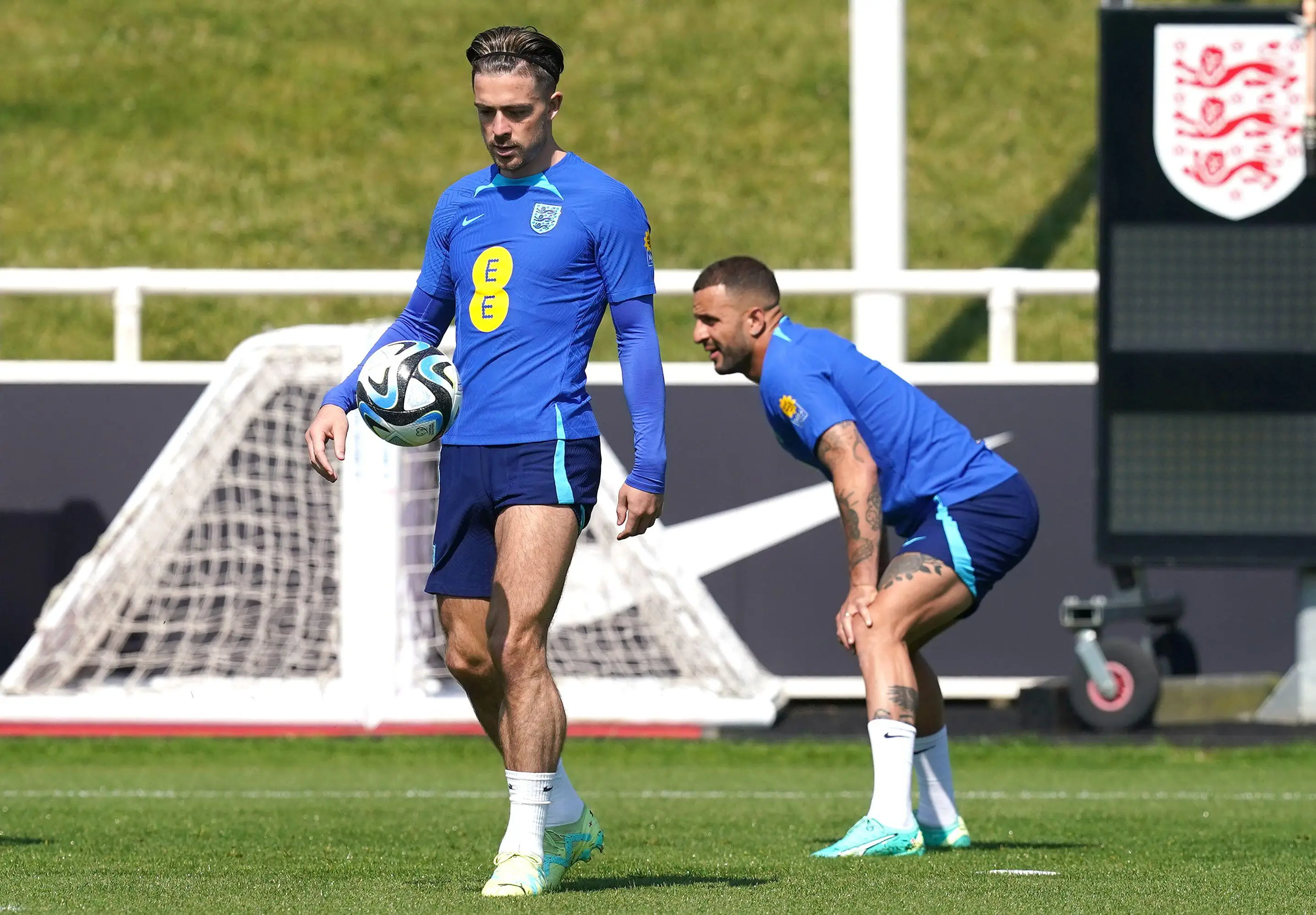 Grealish in England training this week. Image: Alamy