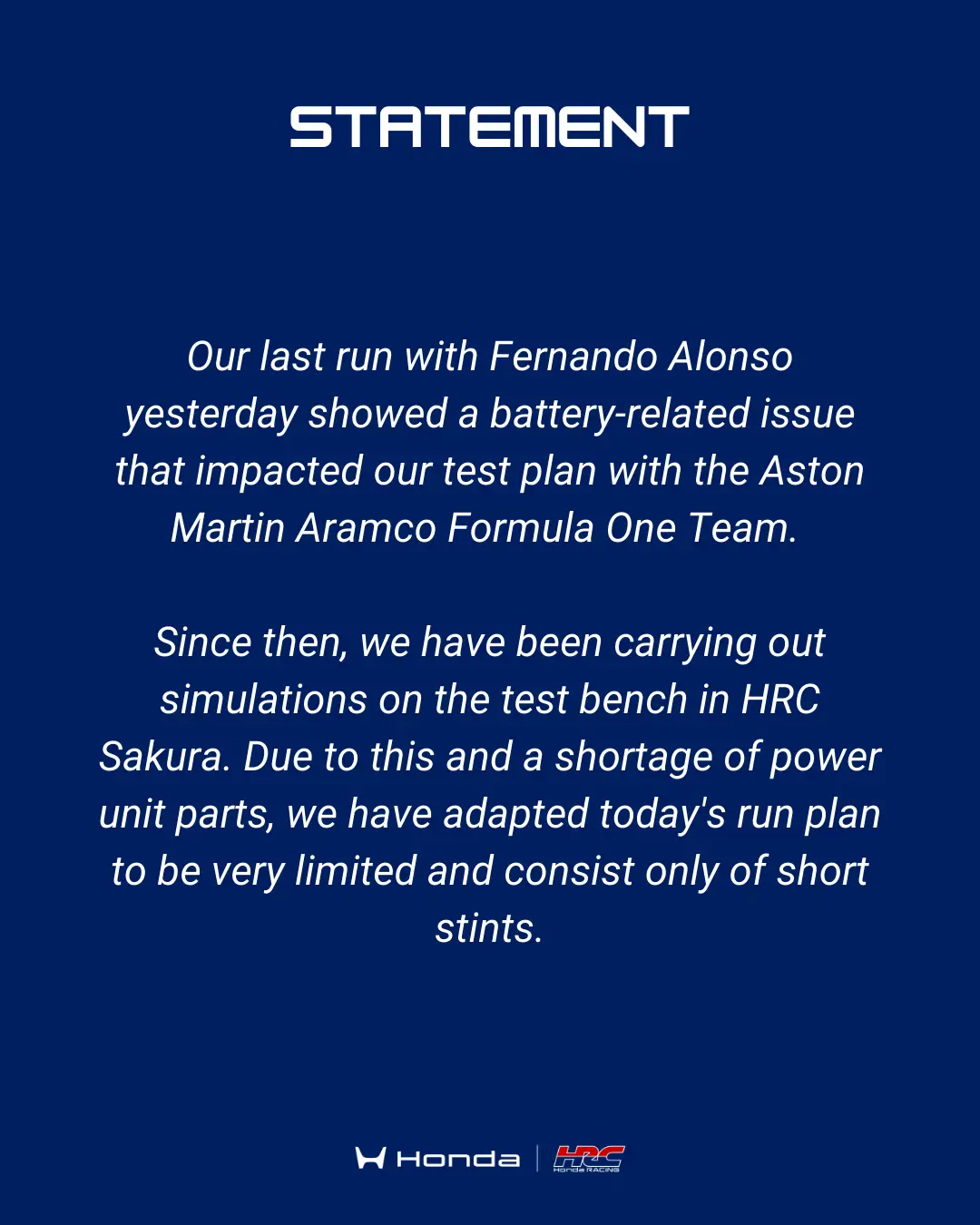 Honda's statement in full. Image: X/@HondaRacingF1