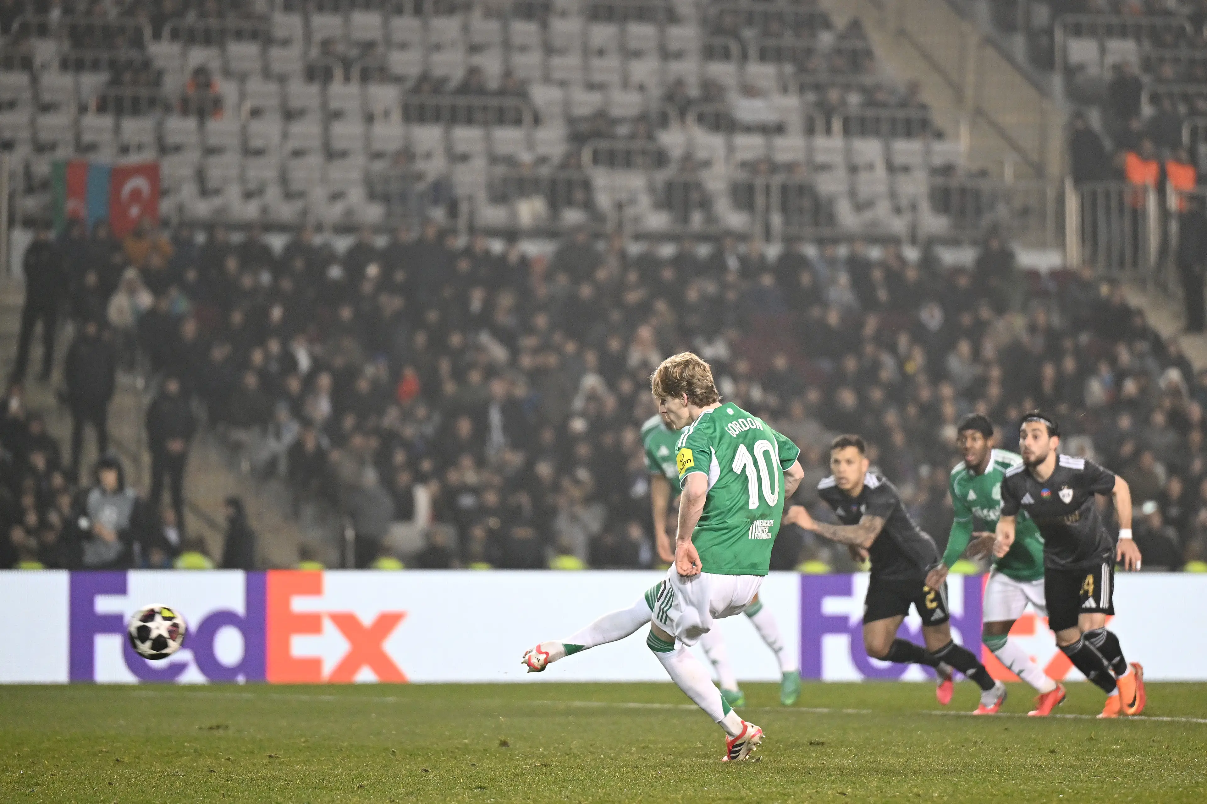 Anthony Gordon converted two penalties in the first-half of Newcastle United's game against Qarabag. Image: Getty 
