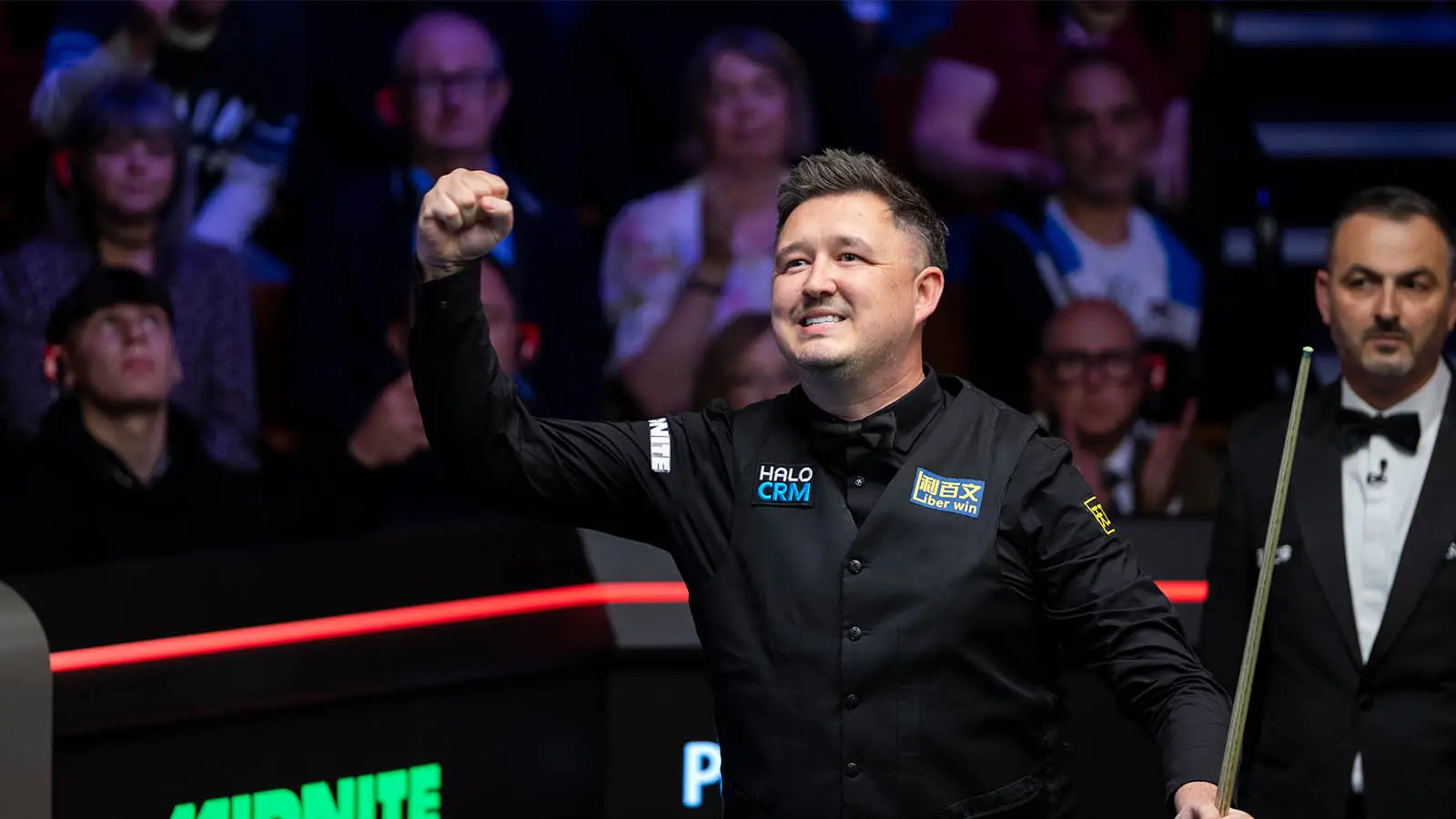 Kyren Wilson celebrates after beating Stan Moody 10-7 at the World Snooker Championship (Image: Getty)
