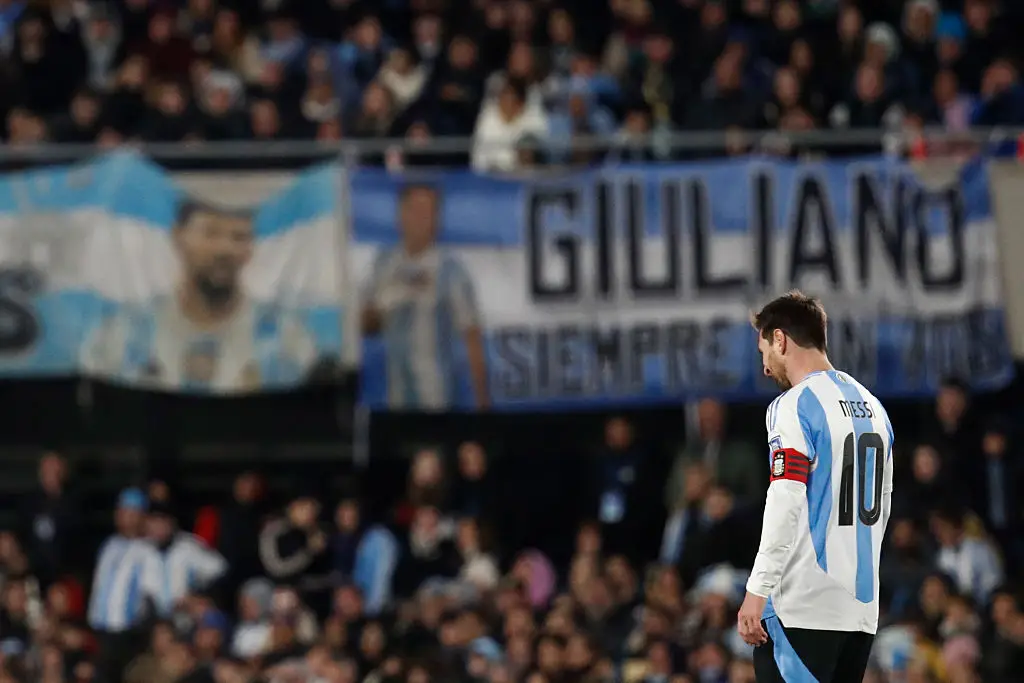 Lionel Messi was clearly emotional as Argentina fans showed their appreciation in what could be his final home match. (Image: Marcos Brindicci/Getty Images)