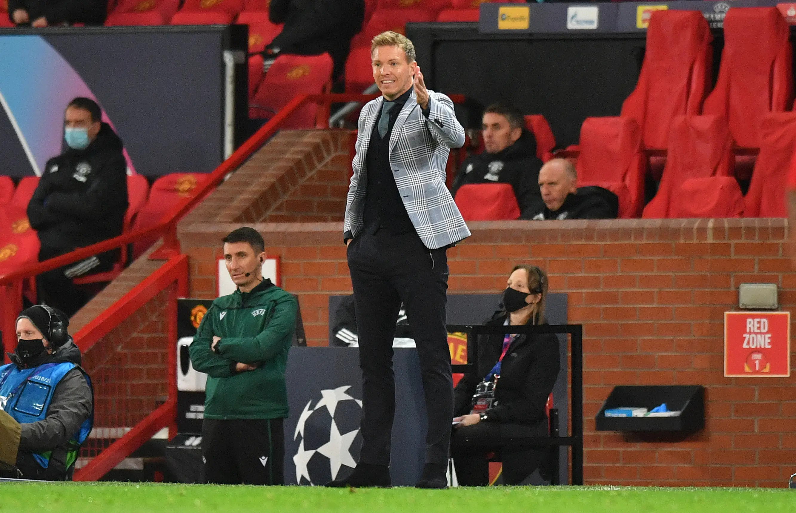 Nagelsmann pictured at Old Trafford during RB Leipzig's Champions League clash against Manchester United in 2020. Image credit: Getty