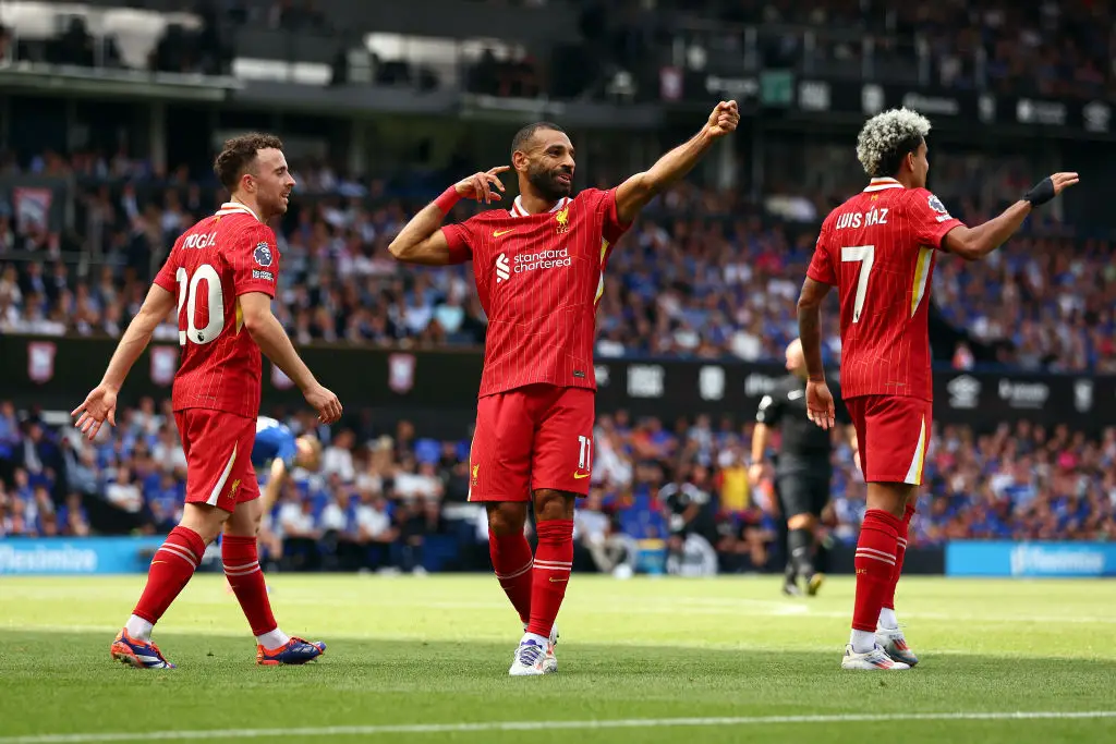 Mohamed Salah scored his 212th goal for Liverpool to take his side's lead to 2-0 against Ipswich Town. (Image: Getty)