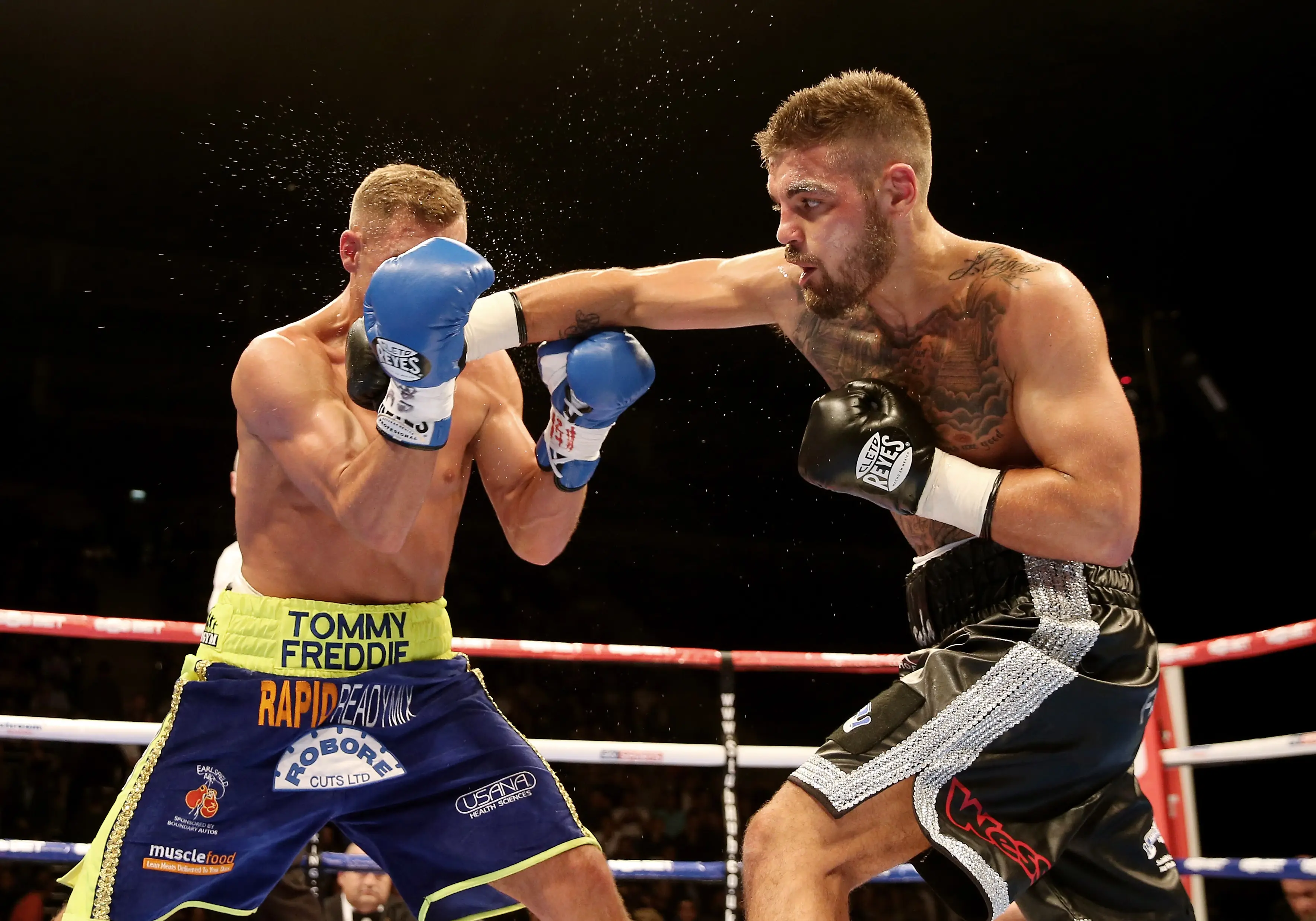 Tyler Goodjohn during his boxing bout against Ricky Boylan. Image: Getty