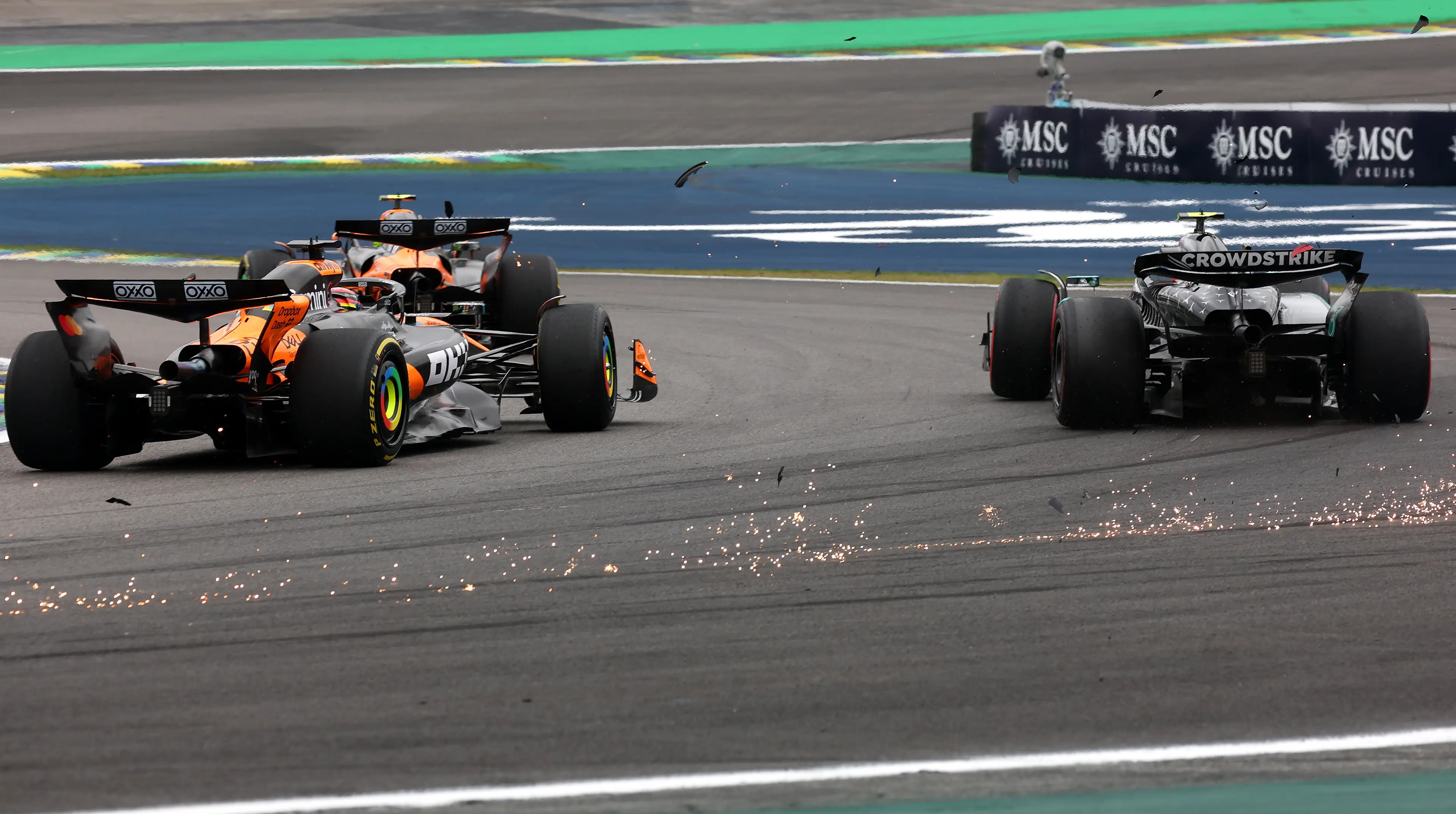 Oscar Piastri made contact with Kimi Antonelli during the Brazilian Grand Prix. Image: Getty