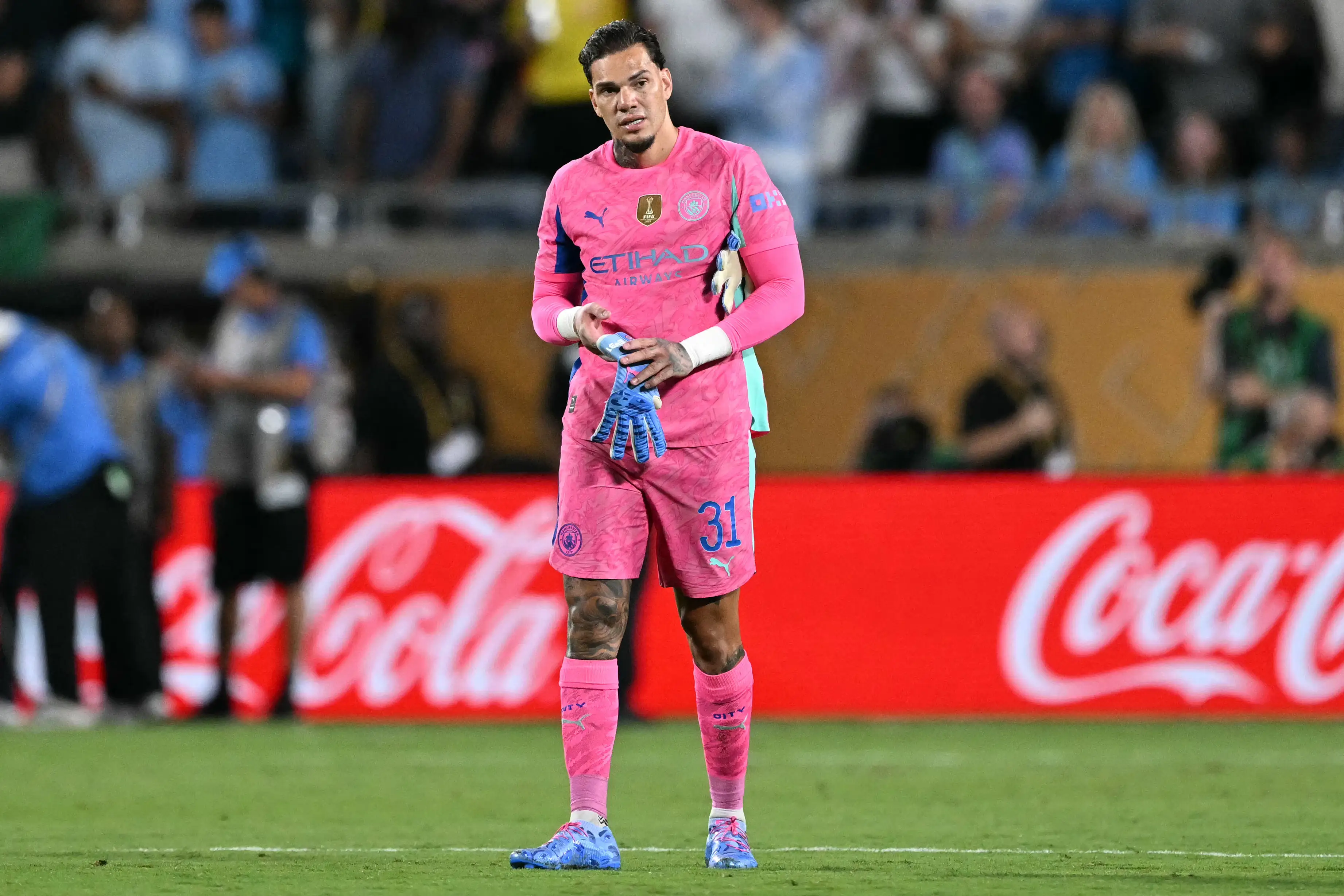 Ederson endured a tough evening as Manchester City crashed out of the FIFA Club World Cup. Image: Getty