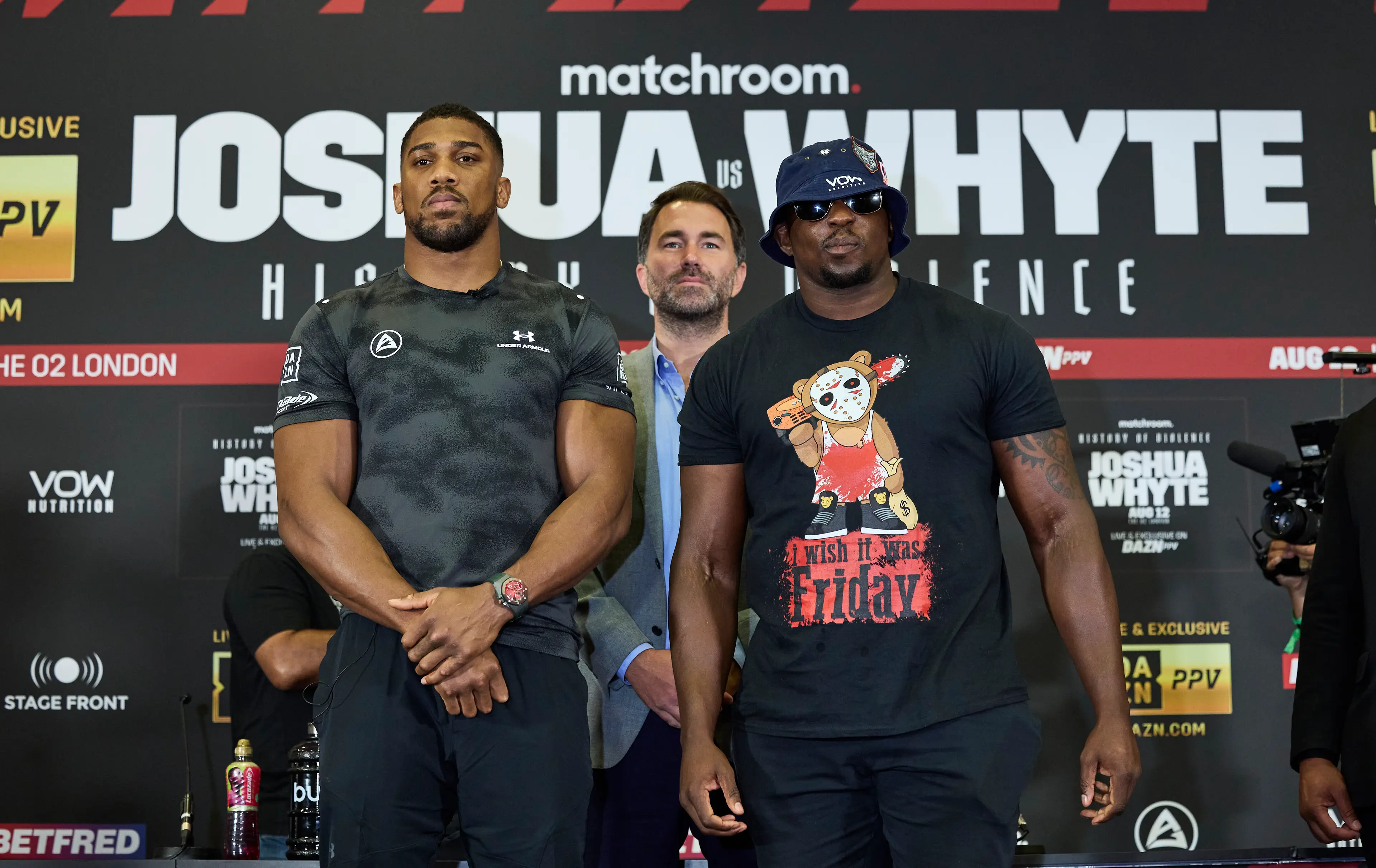 Anthony Joshua and Dillian Whyte were due to have a rematch in the professional ranks until the latter failed a doping test. Image: Getty