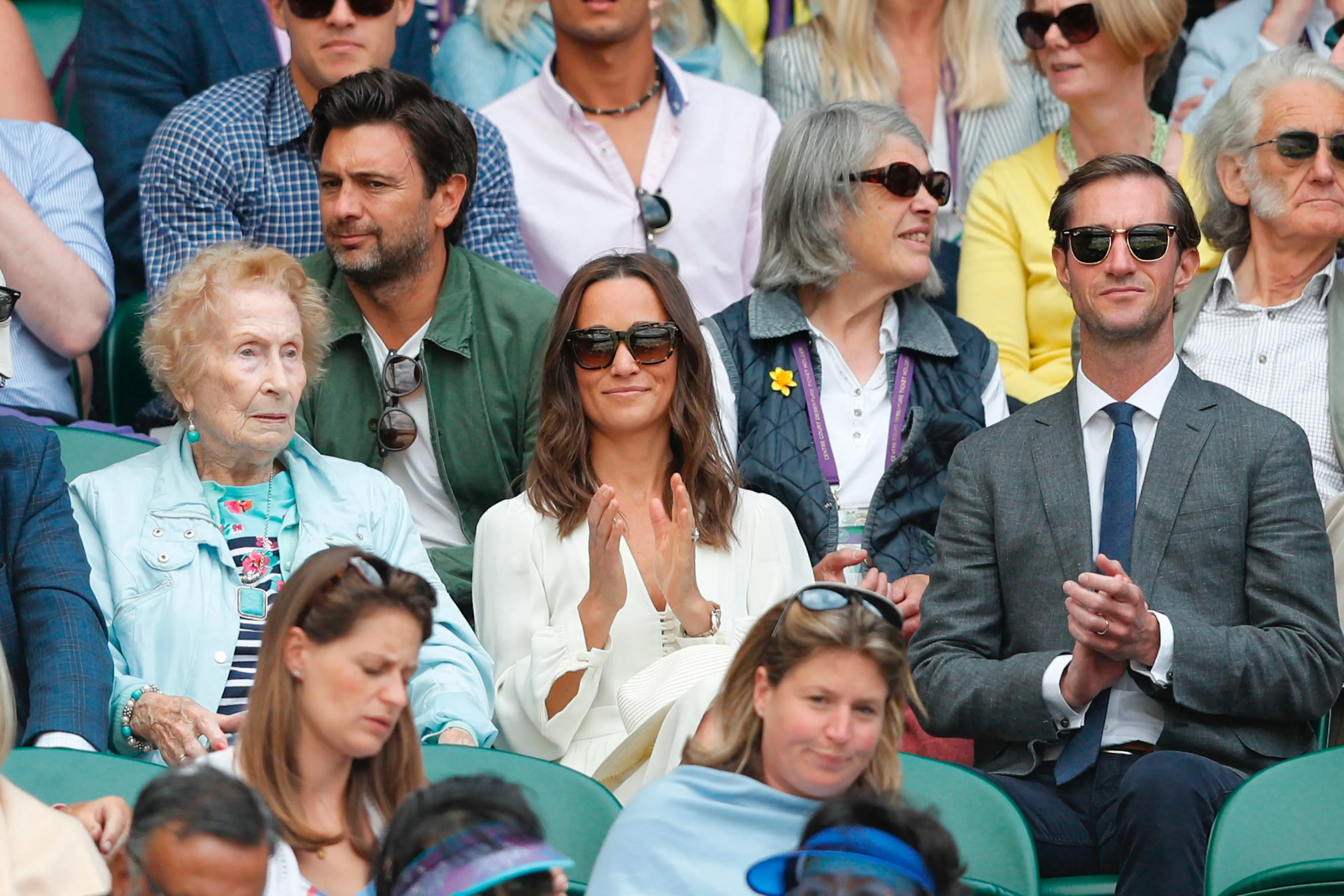 Pippa Middleton arrived late to the royal box in 2017. Image: Getty