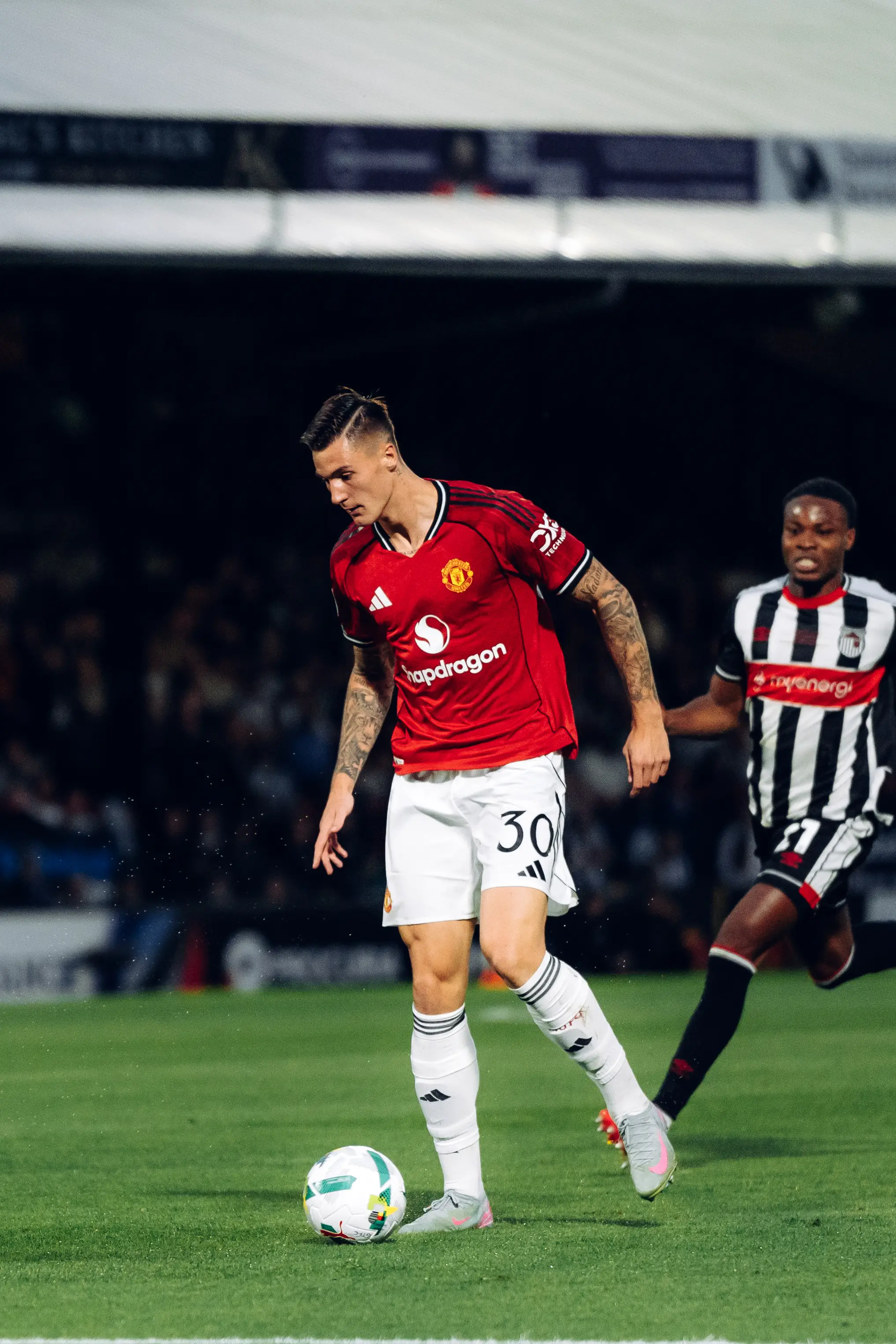 Benjamin Sesko made his first start for Manchester United. Image: Getty