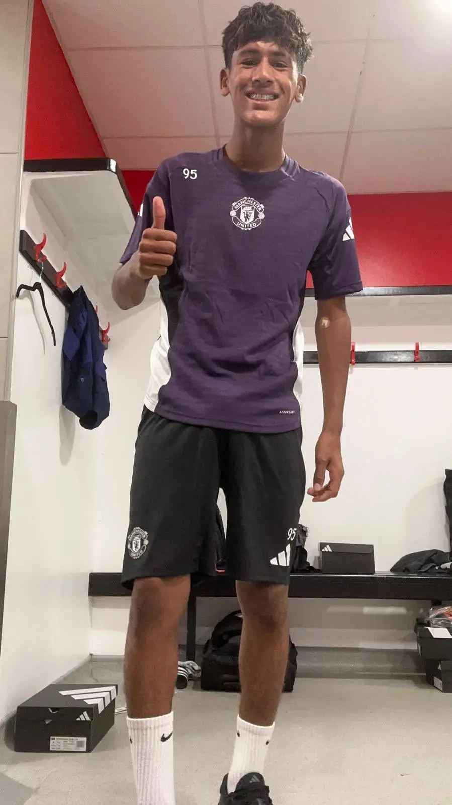 JJ Gabriel has been given the No.95 shirt at Manchester United. Image: X/@TheUTDHQ