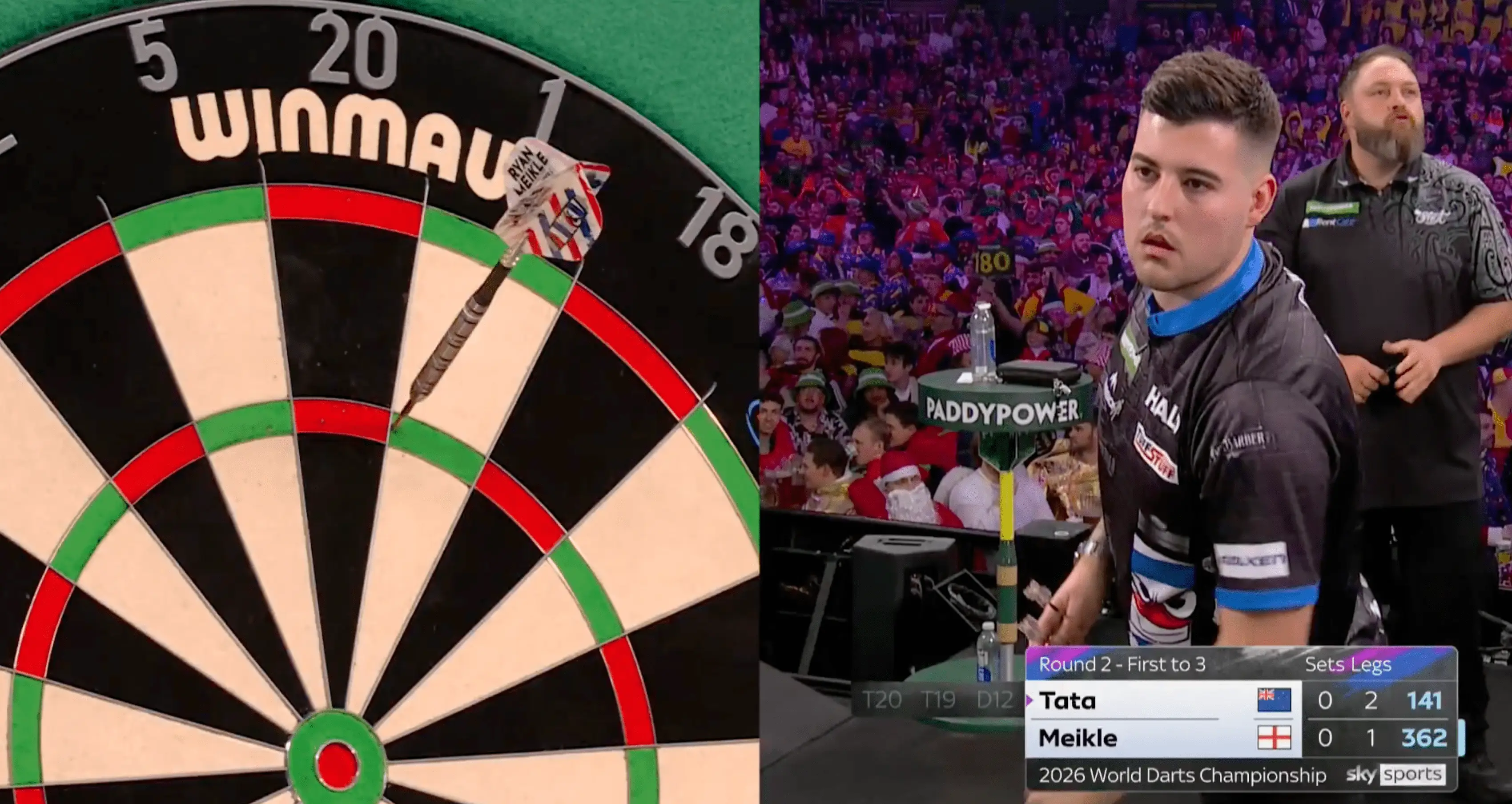 Jonny Tata and Ryan Meikle both wore black shirts during their round two clash (Image: PDC/Sky Sports)