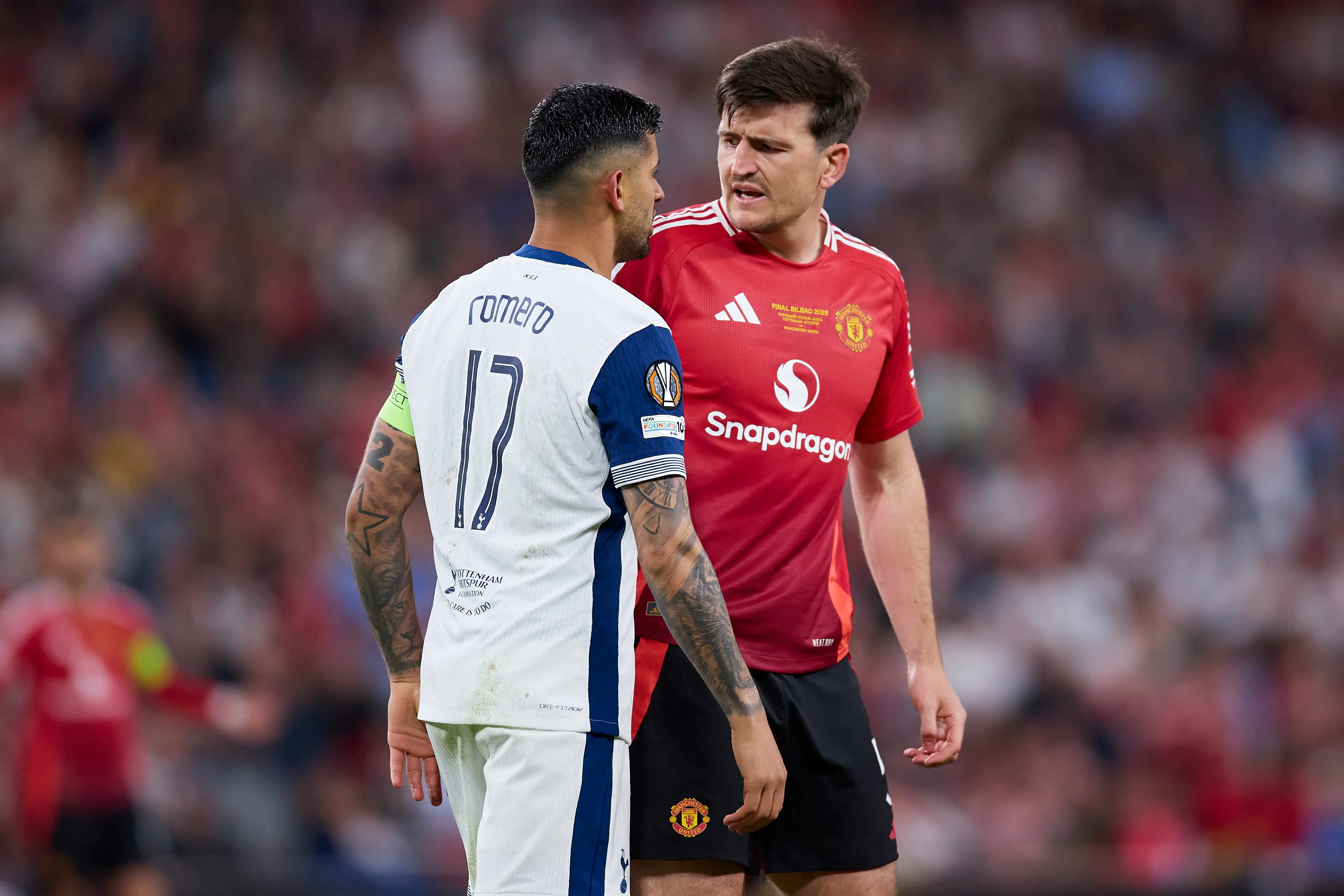 Maguire spent much of the Europa League final in a war of wards with Romero (Getty)