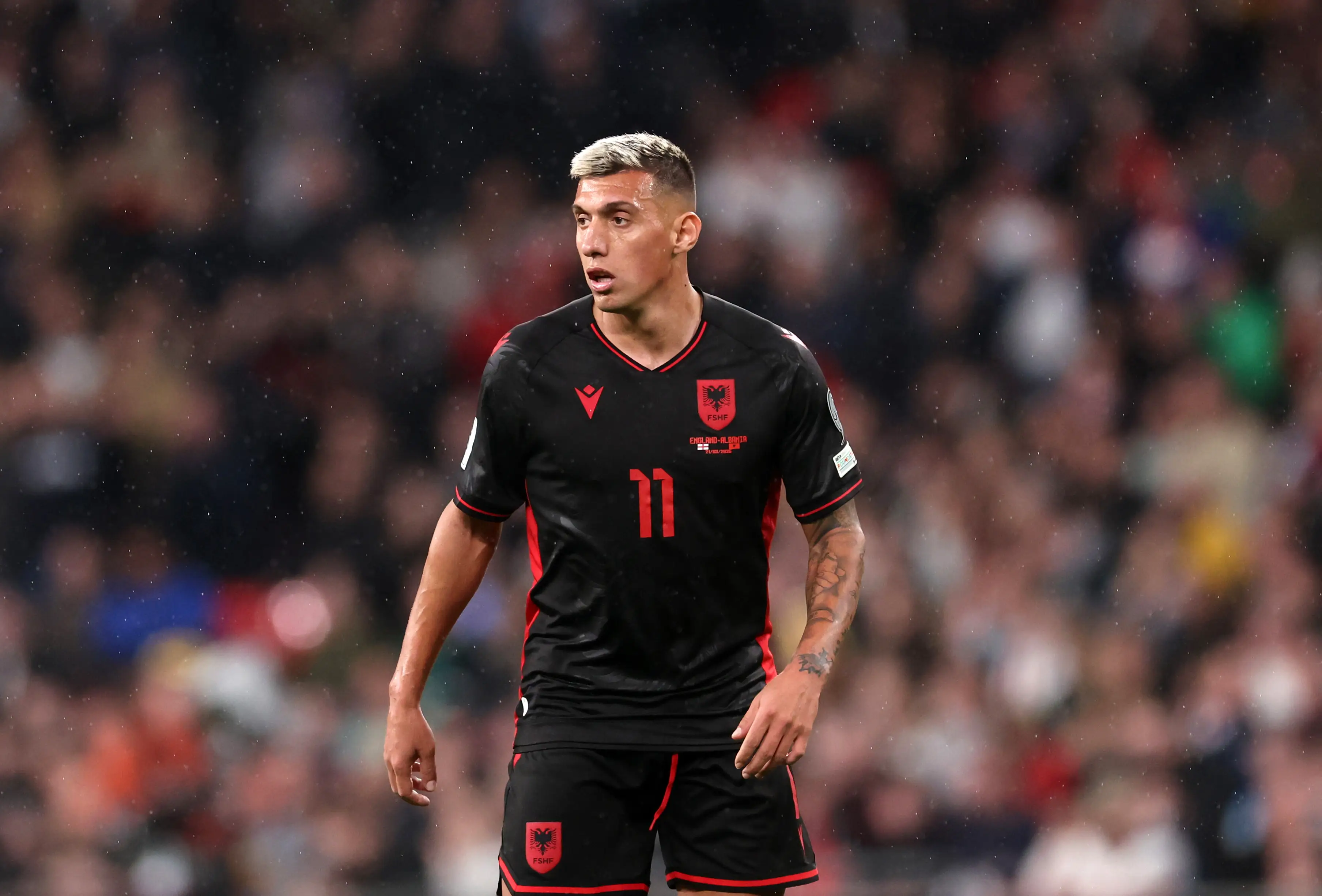 Myrto Uzuni in action for Albania against England. Image: Getty