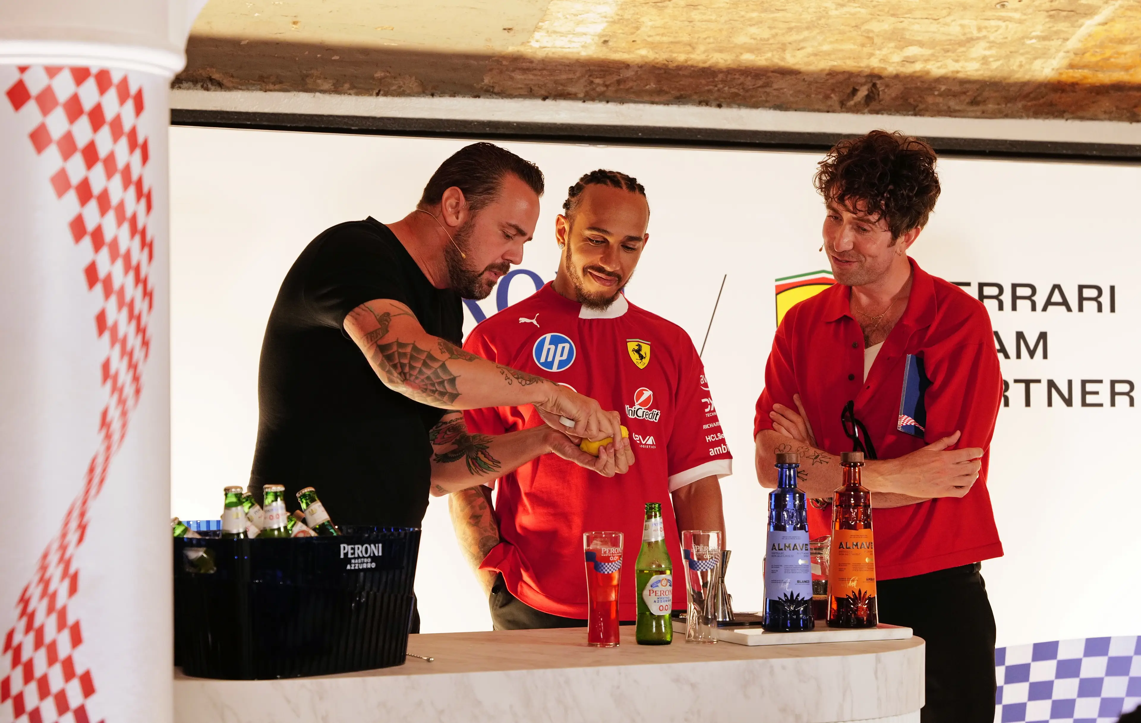 Lewis Hamilton at The House of Peroni Nastro Azzurro 0.0% launch event. Image: Peroni/Ferrari