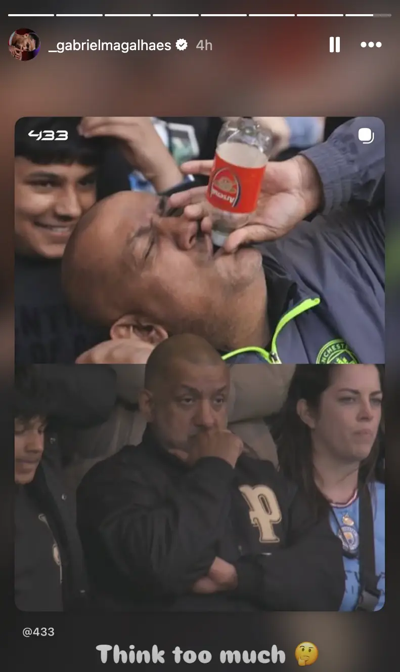 Gabriel poked fun at the viral Man City fan. Image: Getty