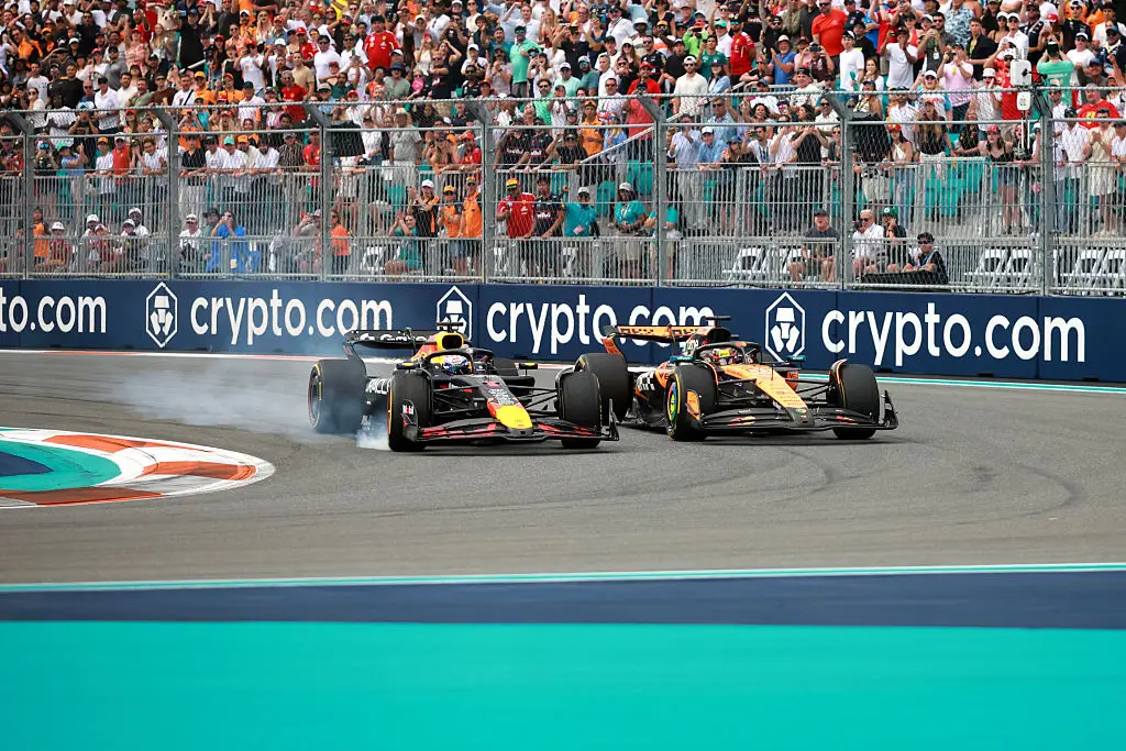 Max Verstappen and Lando Norris clashed on several occasions during the Miami Grand Prix. (Image: Getty)
