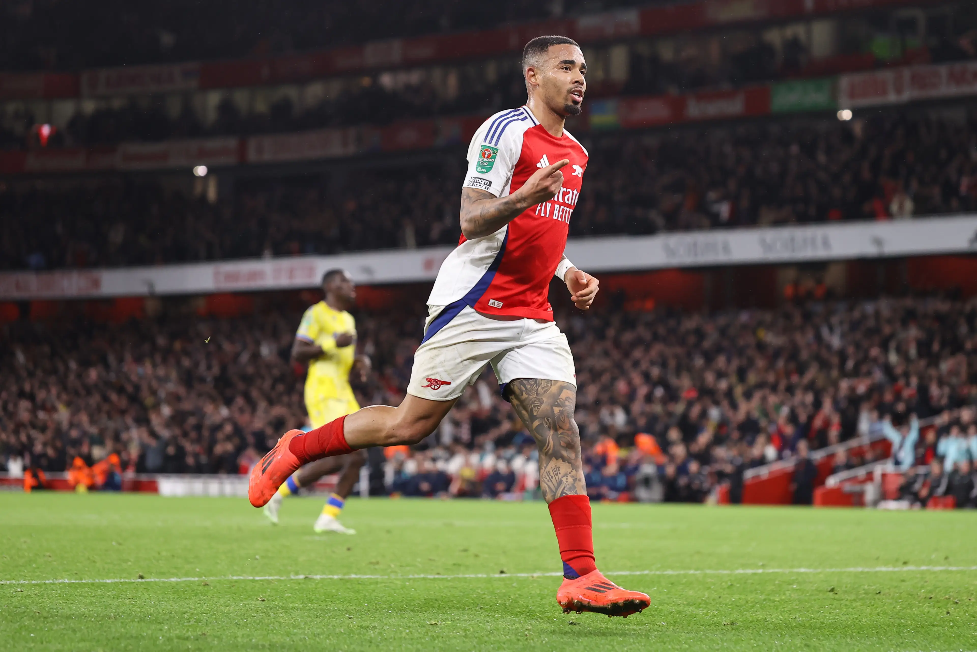 Gabriel Jesus celebrates scoring a goal against Crystal Palace. Image: Getty
