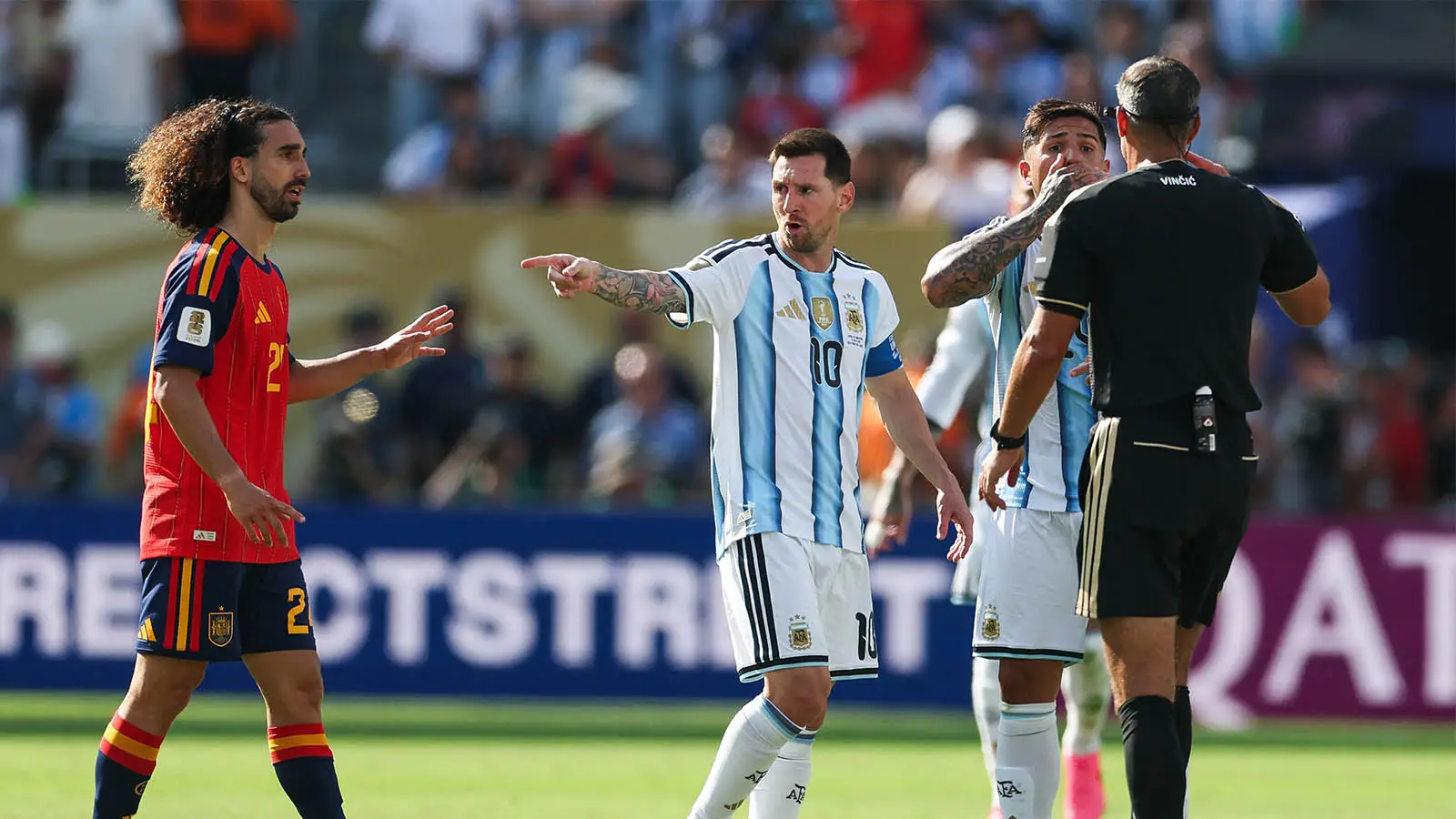 Messi complained to referee Slavko Vincic during the second half of the World Cup final (Image: Getty)