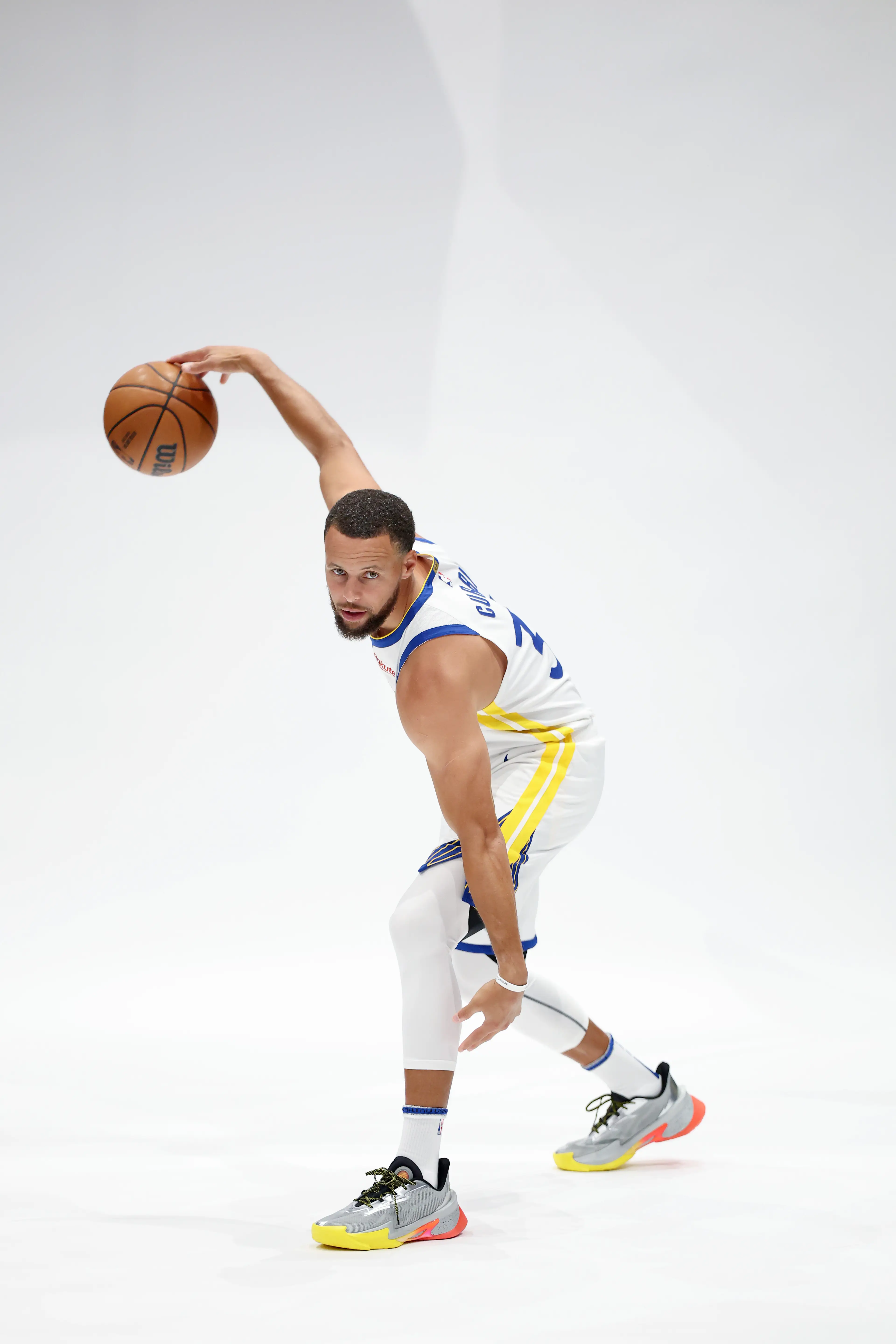 Steph Curry at the Golden State Warriors media day. Image: Ezra Shaw / Staff via Getty