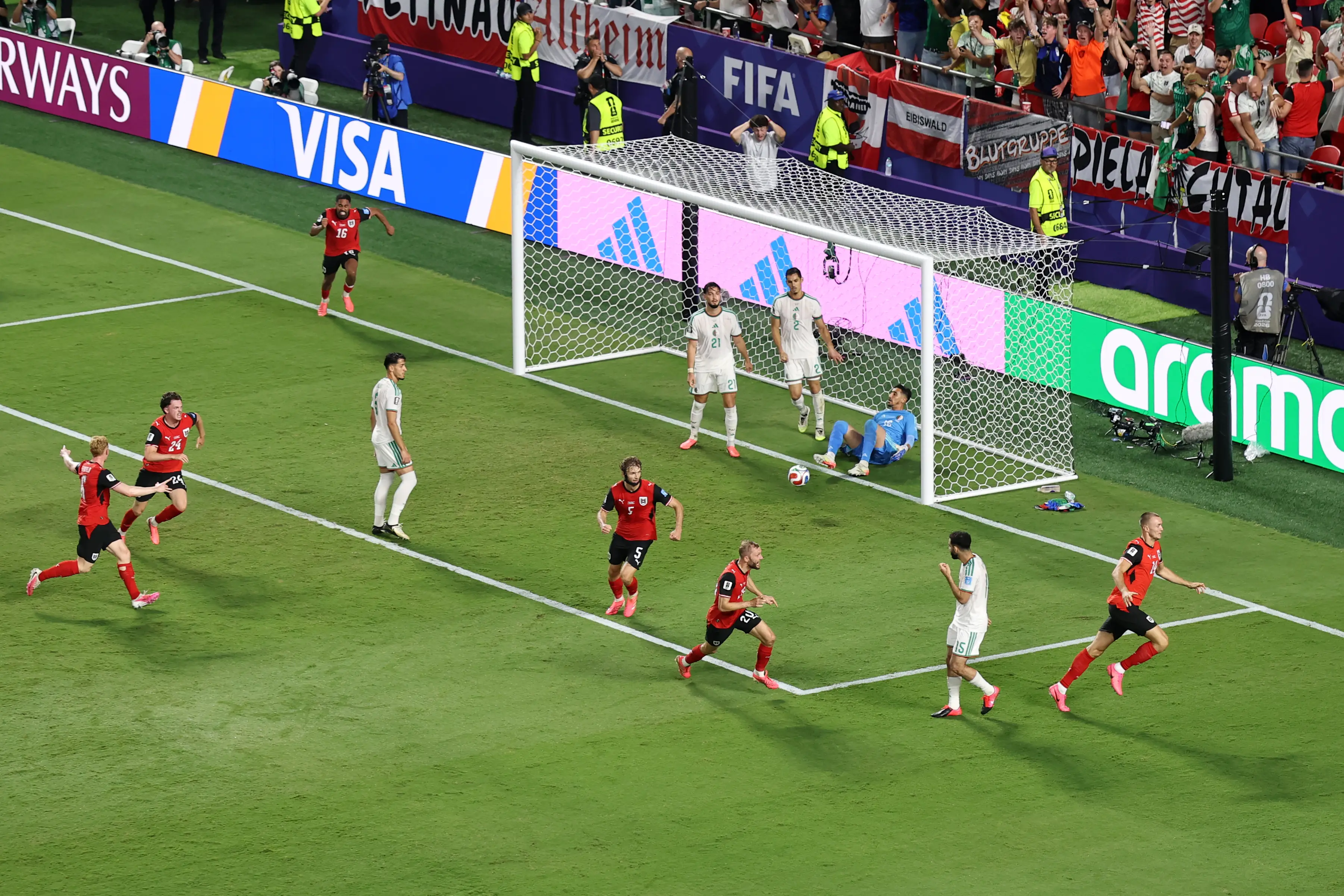Sasa Kalajdzic #14 of Austria celebrates scoring his team's third goal during the FIFA World Cup 2026 Group J match between Algeria and Austria (Getty Images)