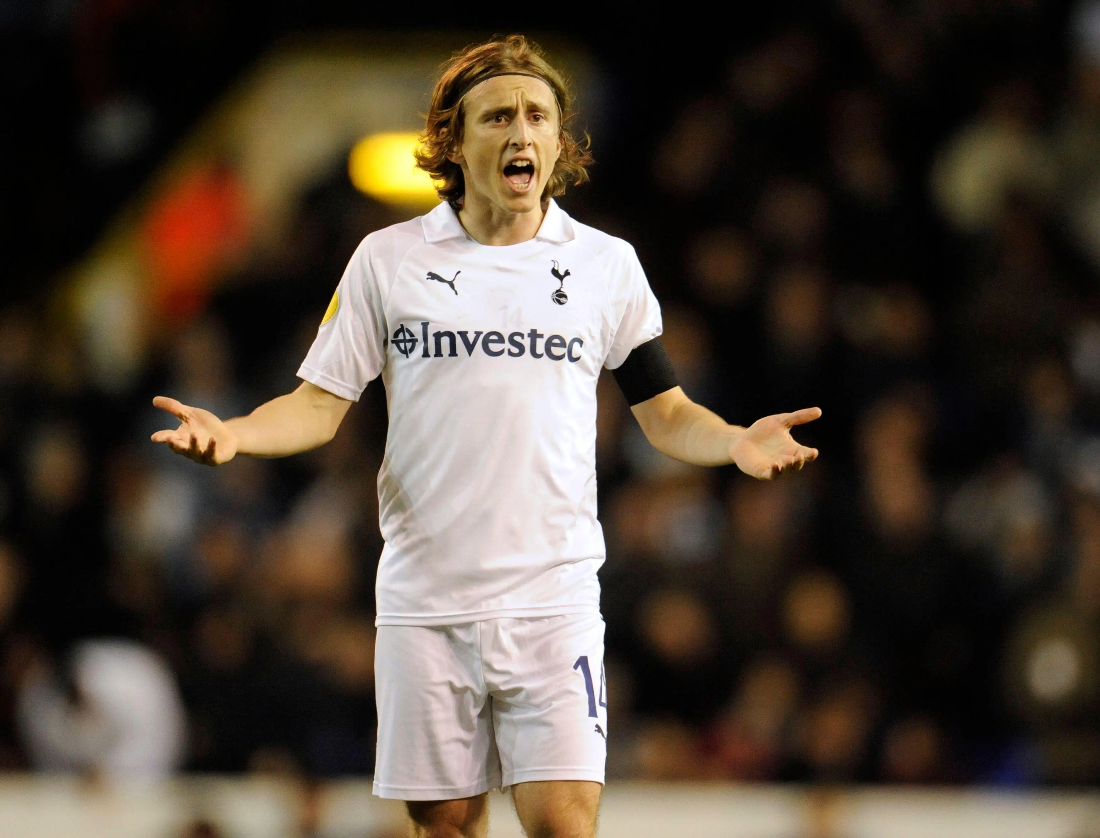 Tottenham Hotspur's Luka Modric reacts the Europa league Group A soccer match against PAOK Salonika at White Hart Lane in London, November 30, 2011. (Alamy)