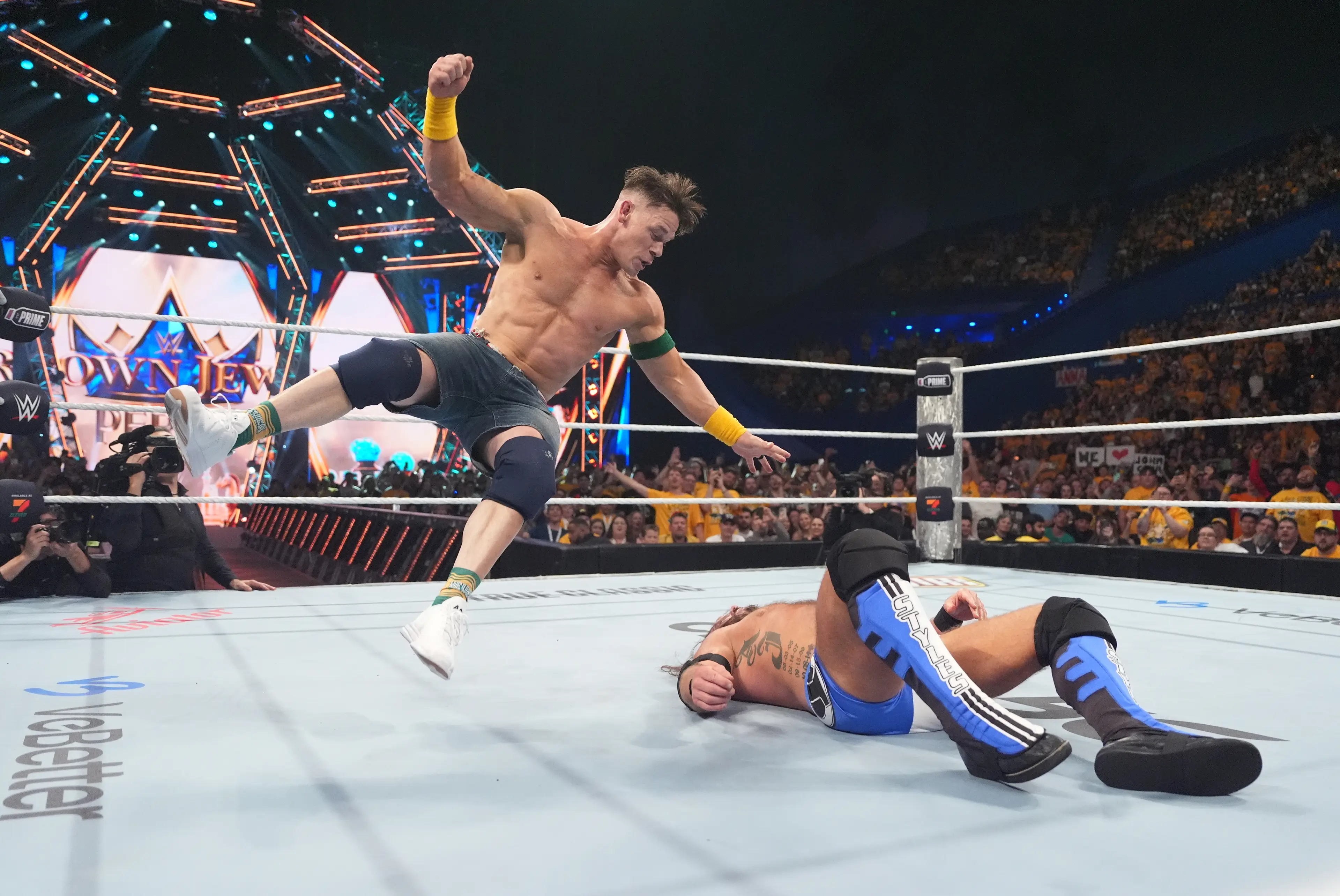 John Cena and AJ Styles. Image: WWE / Contributor via Getty