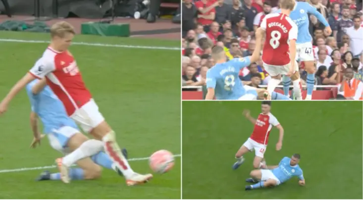 Arsenal fans furious after Mateo Kovacic avoids second yellow card for lunge on Declan Rice