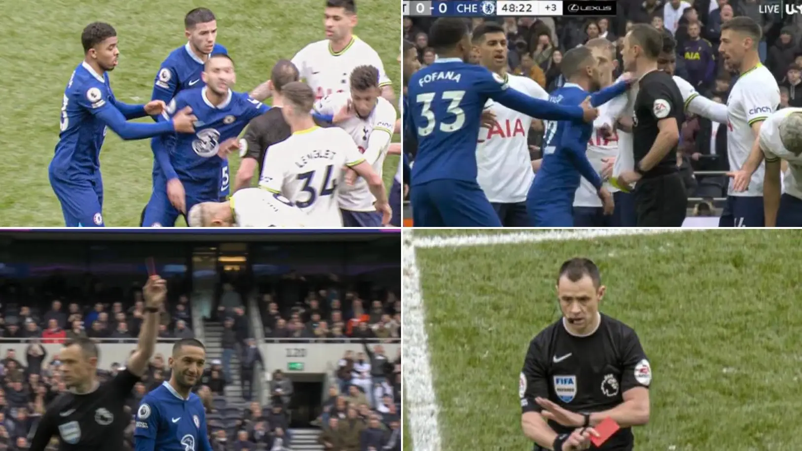 VAR farce as Hakim Ziyech is sent off but then Stuart Attwell rescinds it after watching incident