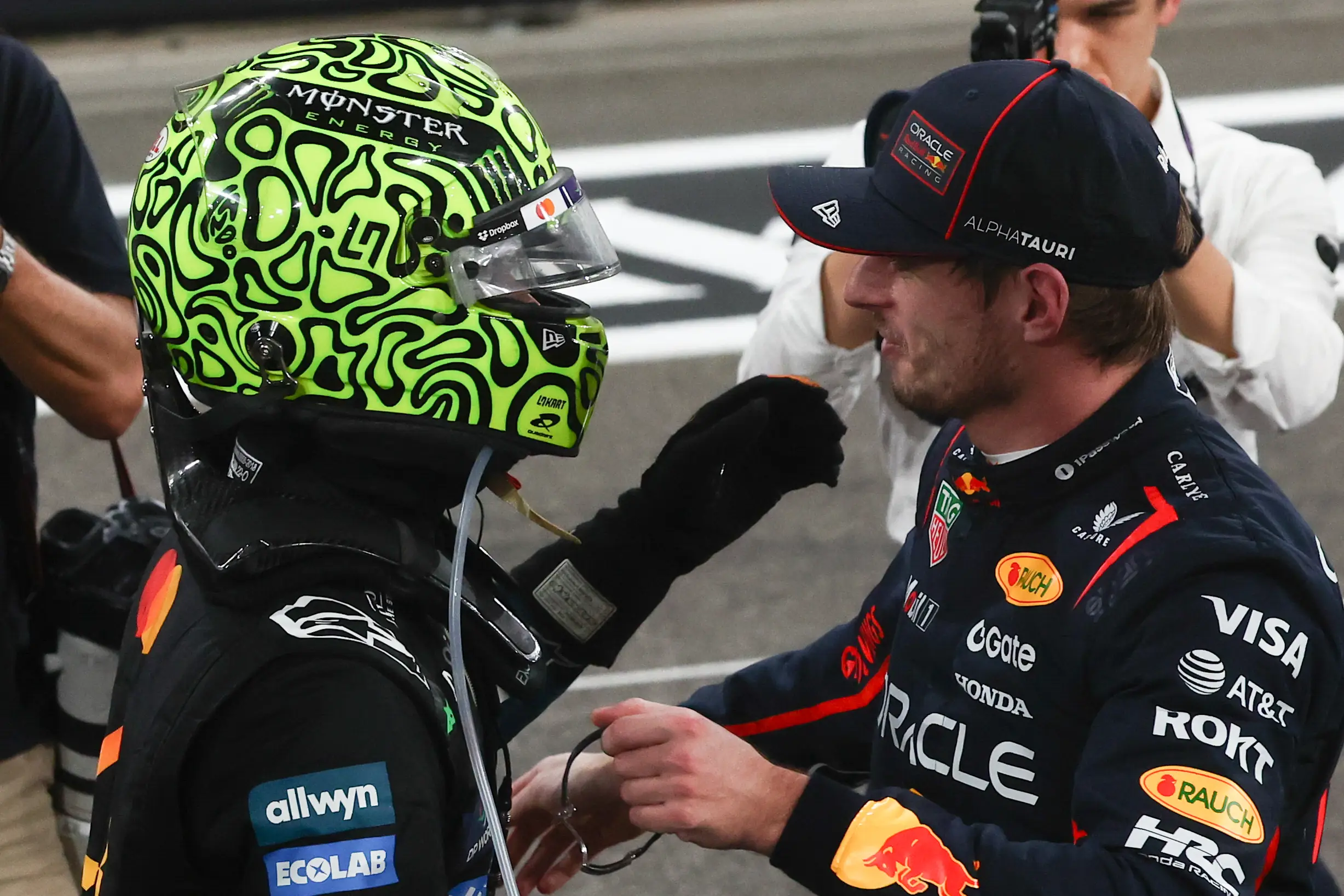 Max Verstappen and Lando Norris after the Abu Dhabi GP (credit: getty)