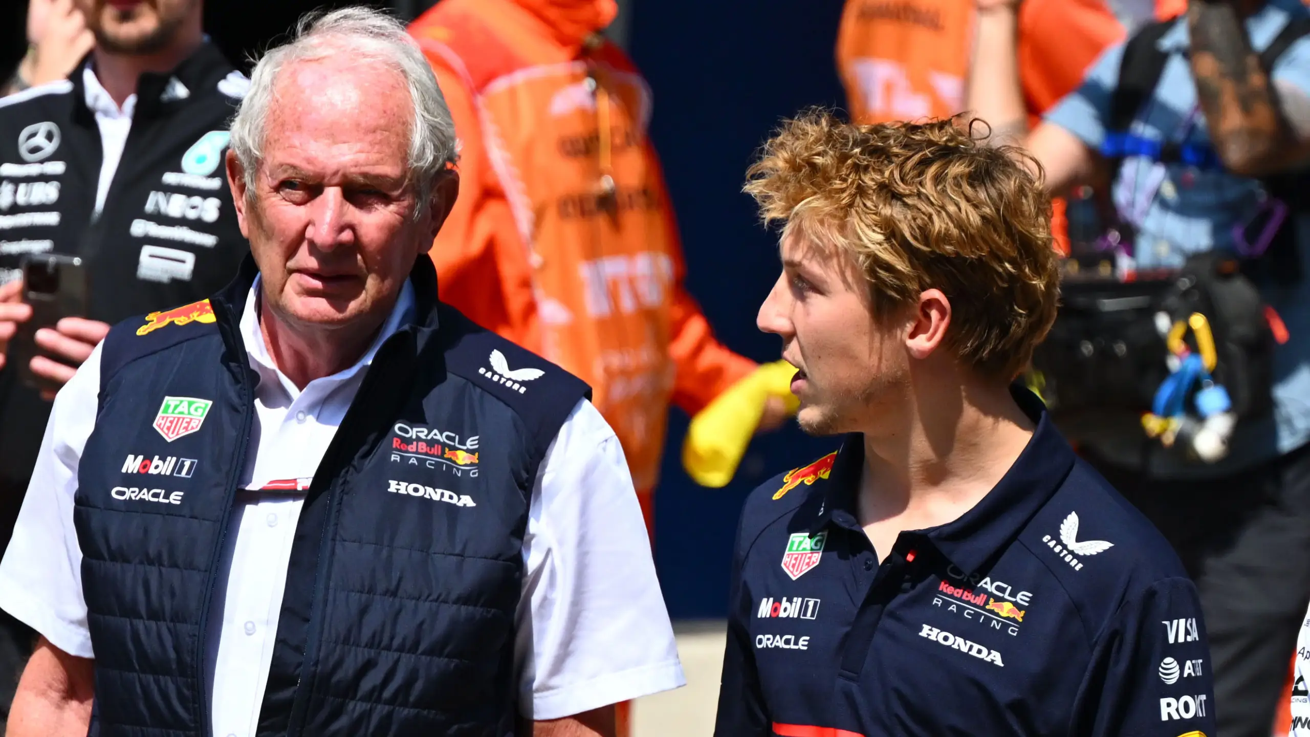 Helmut Marko spotted at 'another team's hospitality' at Chinese GP as shock Liam Lawson alternative emerges
