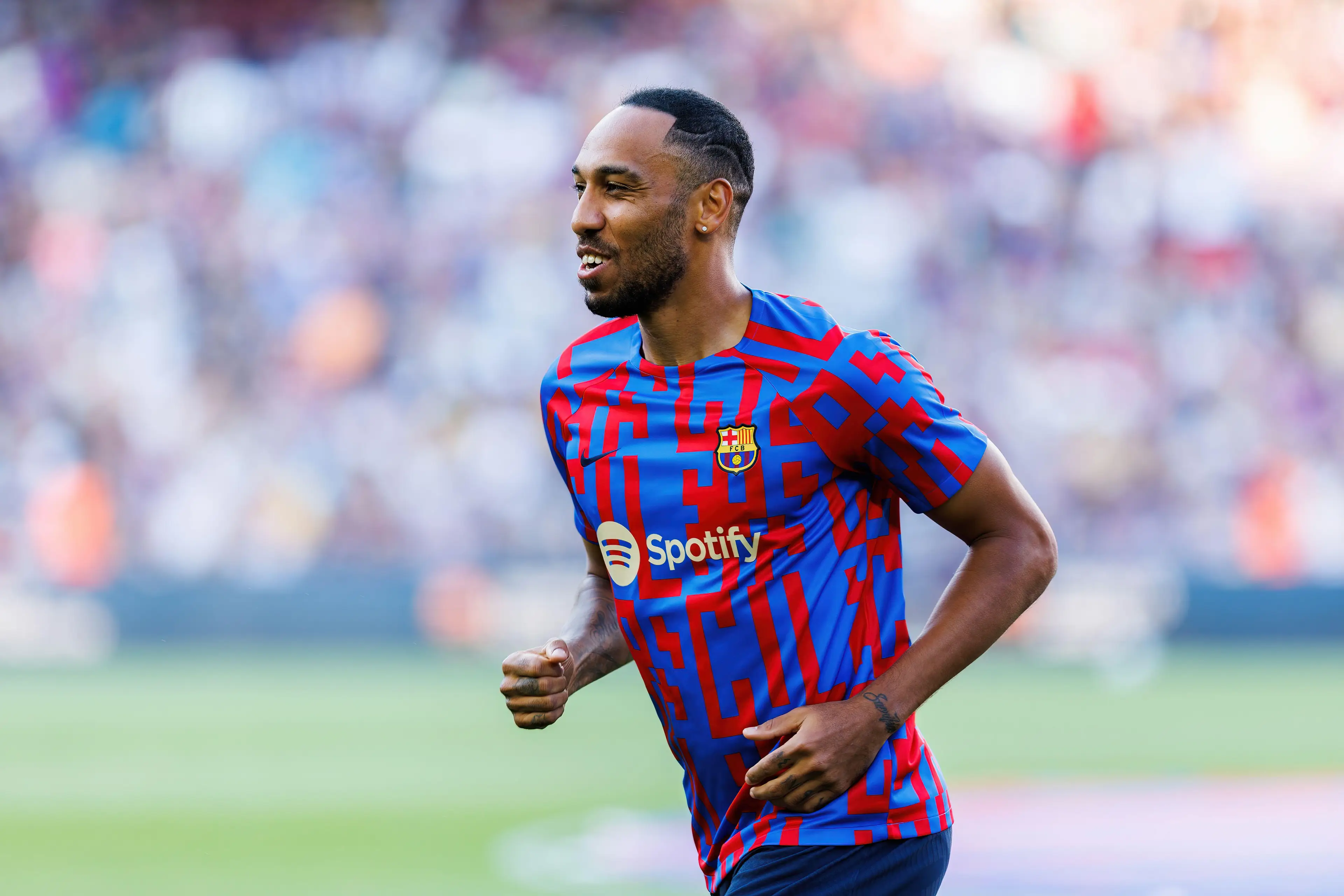 Aubameyang during his short spell on the pitch for the Spanish giants this season. Image: Alamy