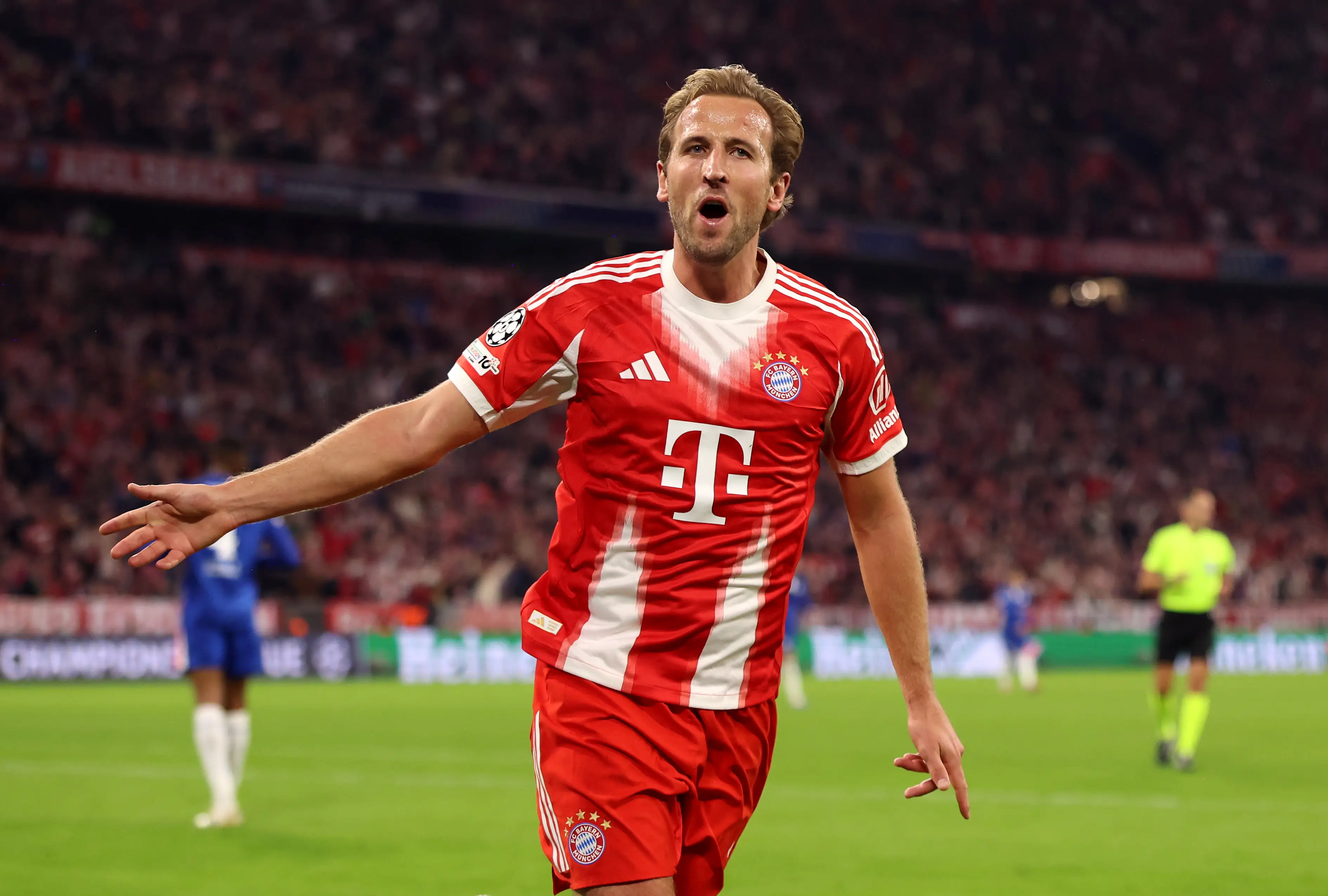 Harry Kane celebrates for Bayern Munich. Image: Maja Hitij / Staff via Getty
