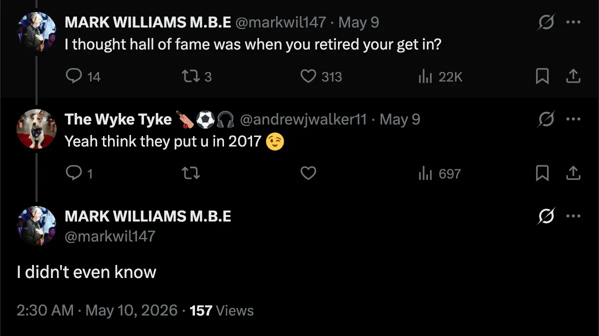 Mark Williams 'didn't even know' he was in snooker's Hall of Fame (Image: Twitter/@markwil147)