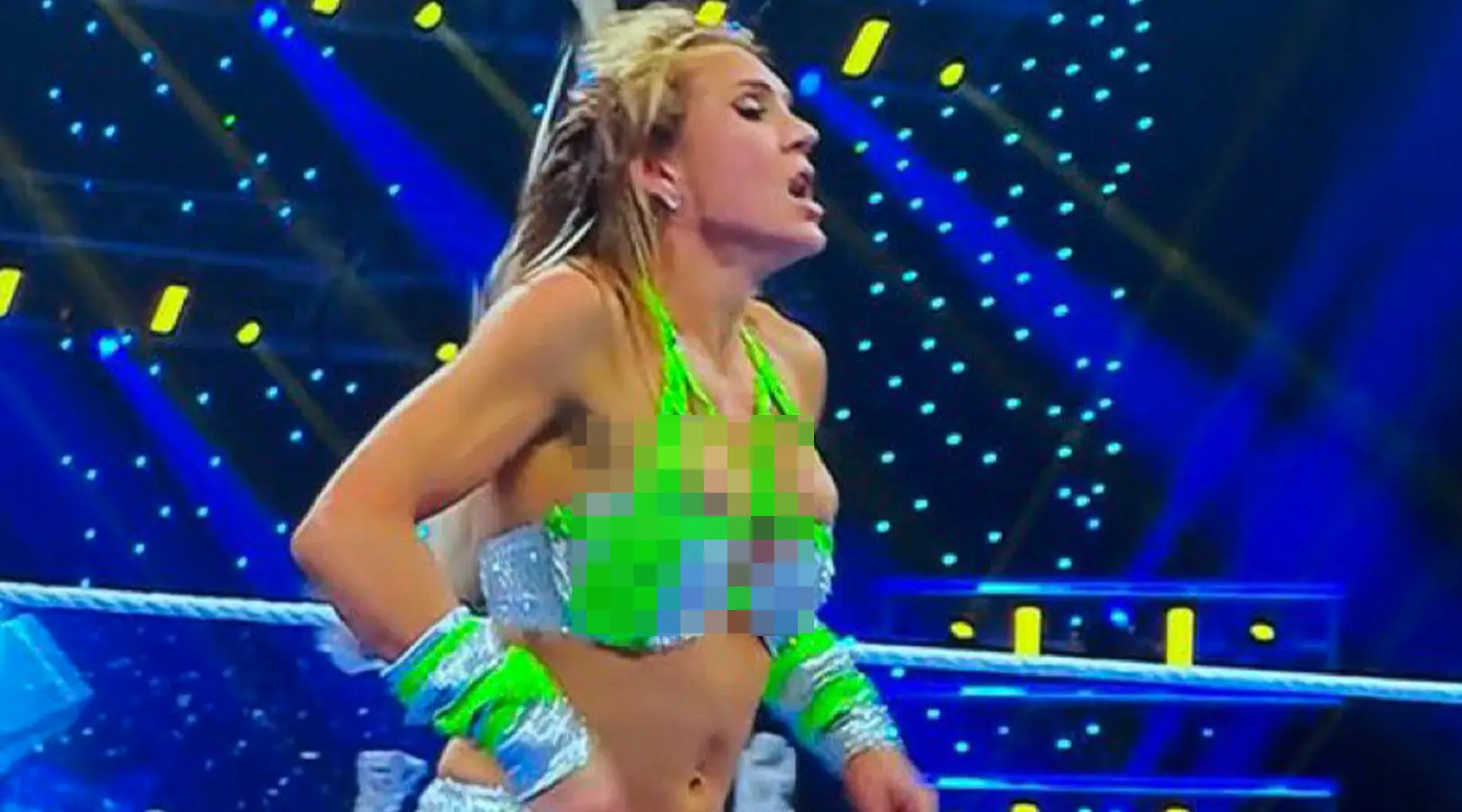 Flair experienced a wardrobe malfunction. Image: WWE