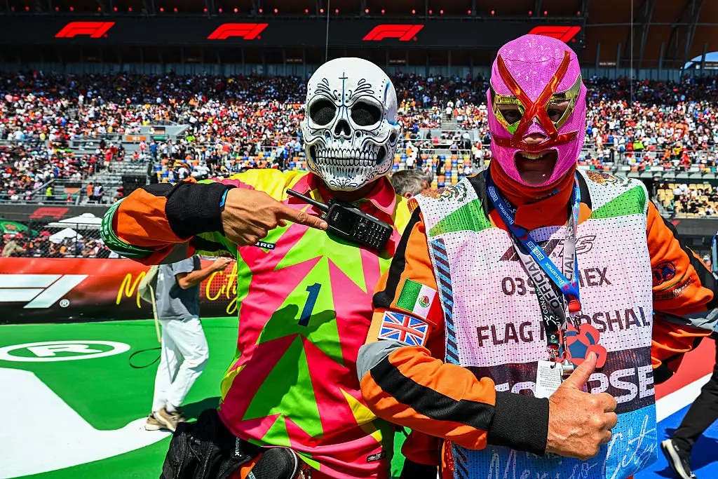 The Mexican race marshals get into the spirit