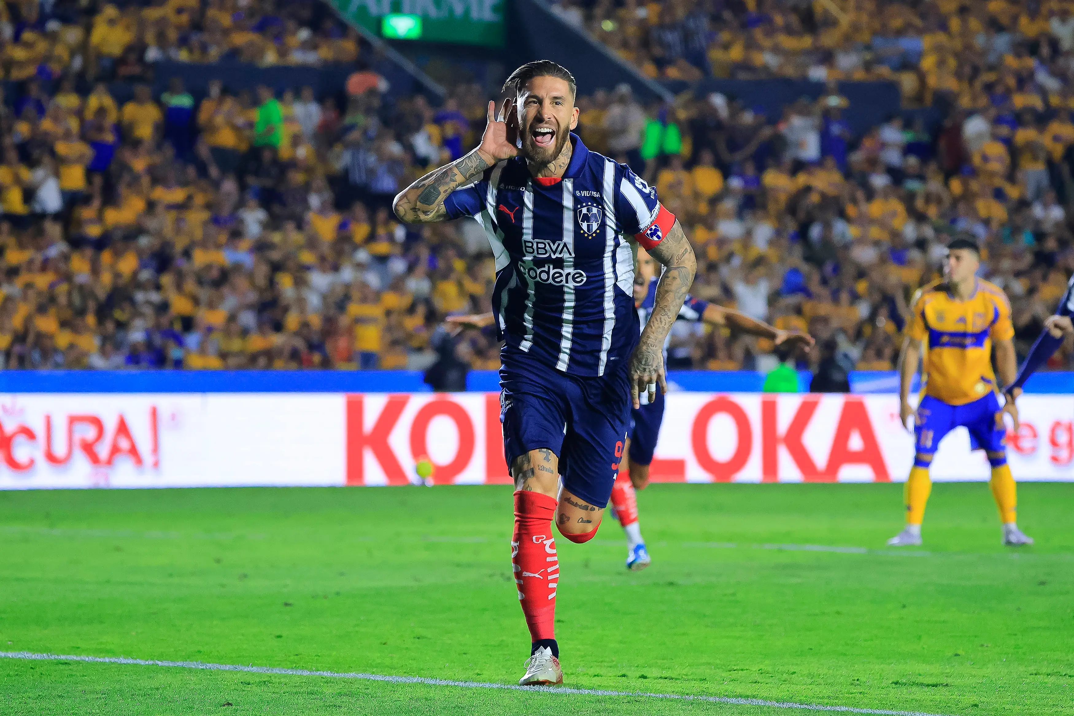 Sergio Ramos celebrates after scoring for Monterrey. (Image: Getty)