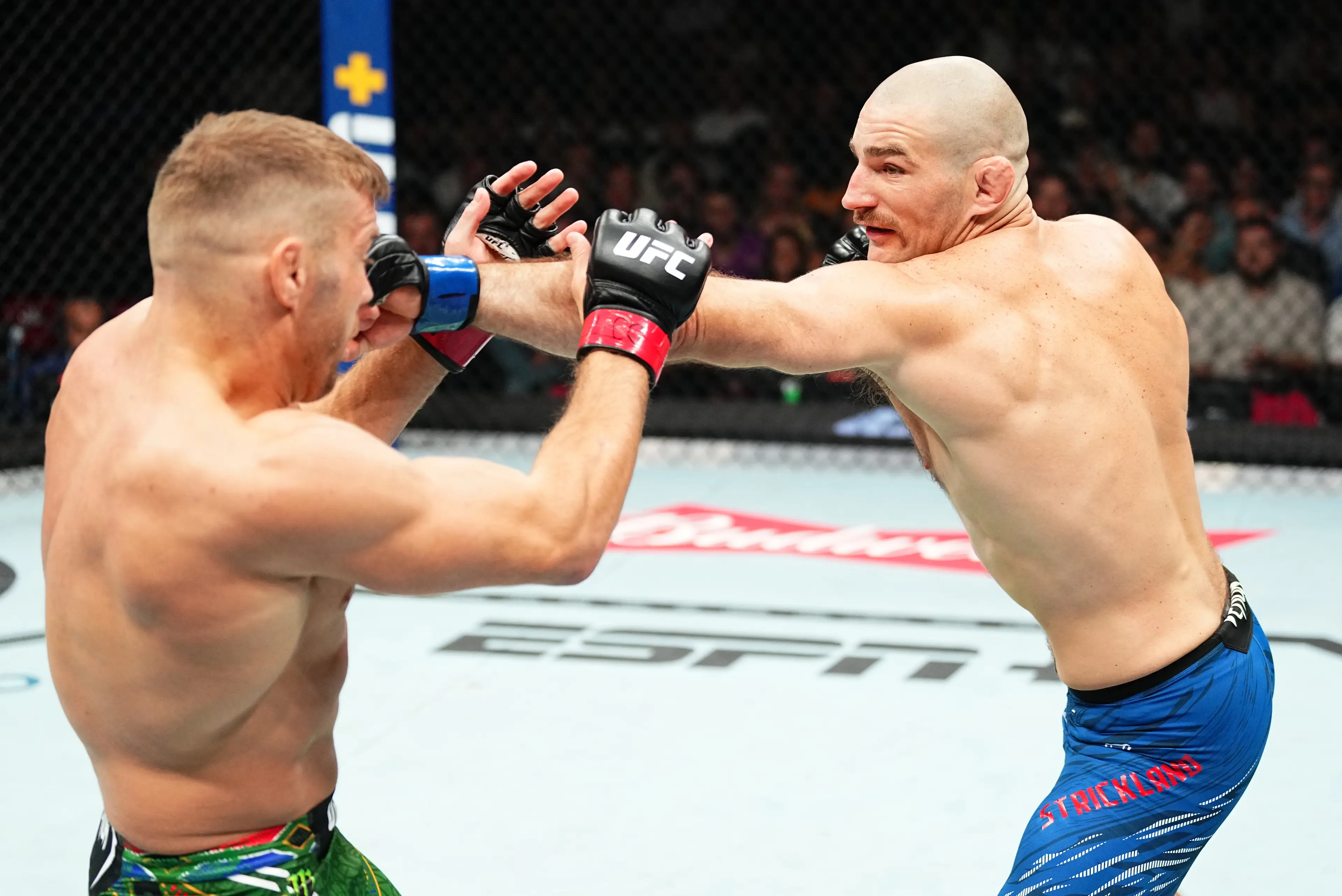 Sean Strickland in action against Dricus Du Plessis at UFC 312. Image: Getty 